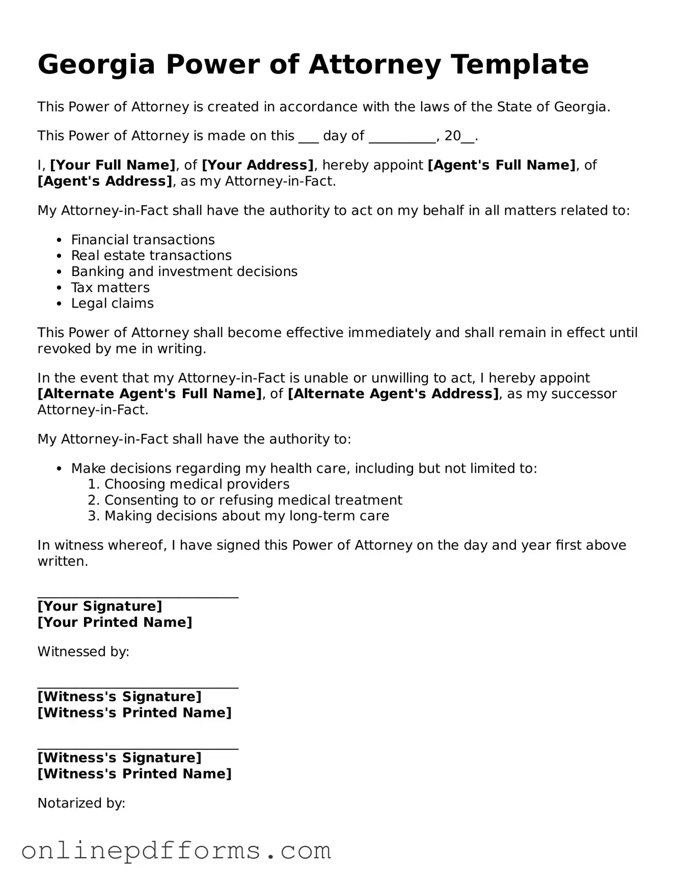 Blank Georgia Power of Attorney Form