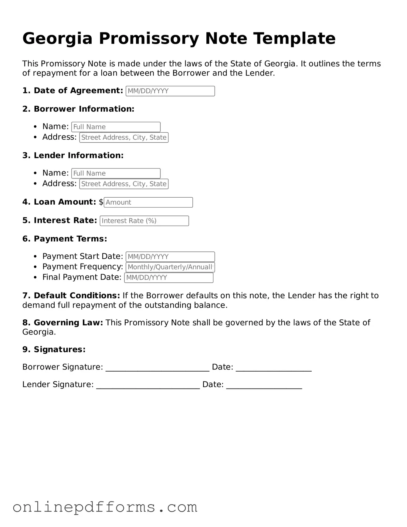 Blank Georgia Promissory Note Form