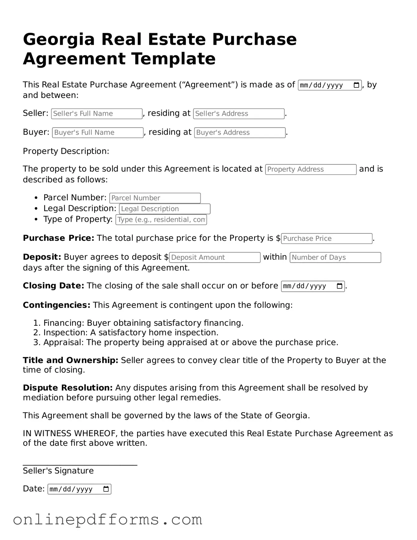 Blank Georgia Real Estate Purchase Agreement Form