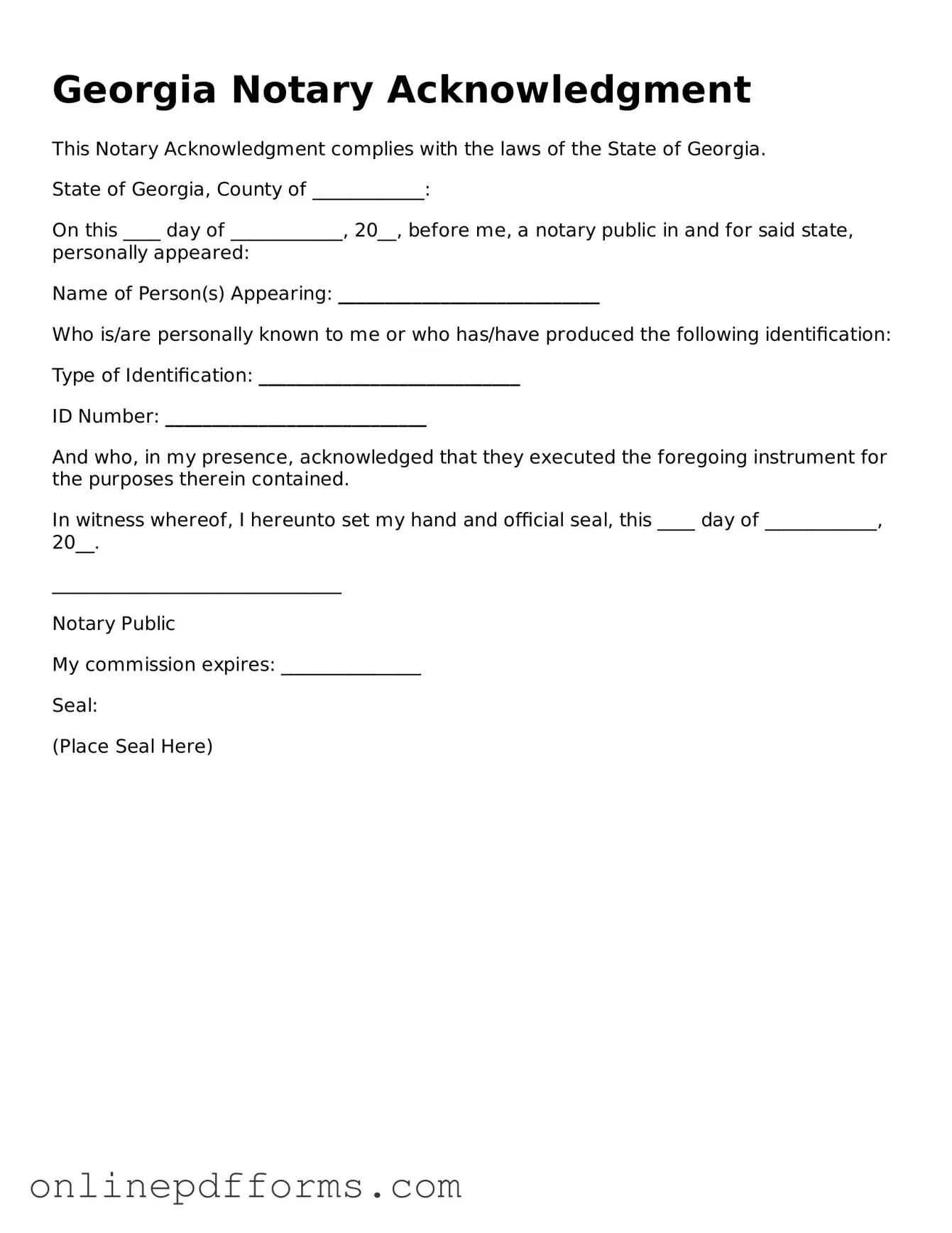 Blank Georgia Notary Acknowledgement Form
