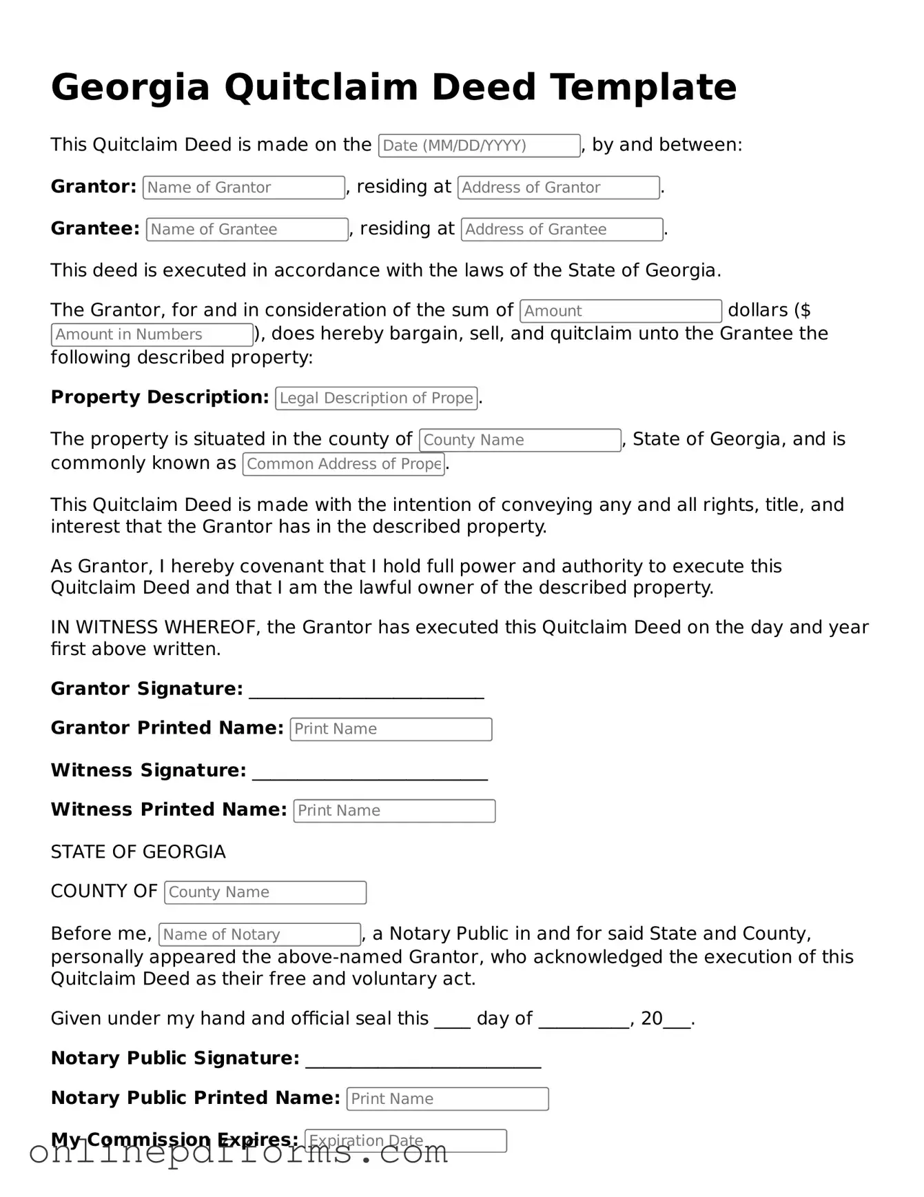 Blank Georgia Quitclaim Deed Form
