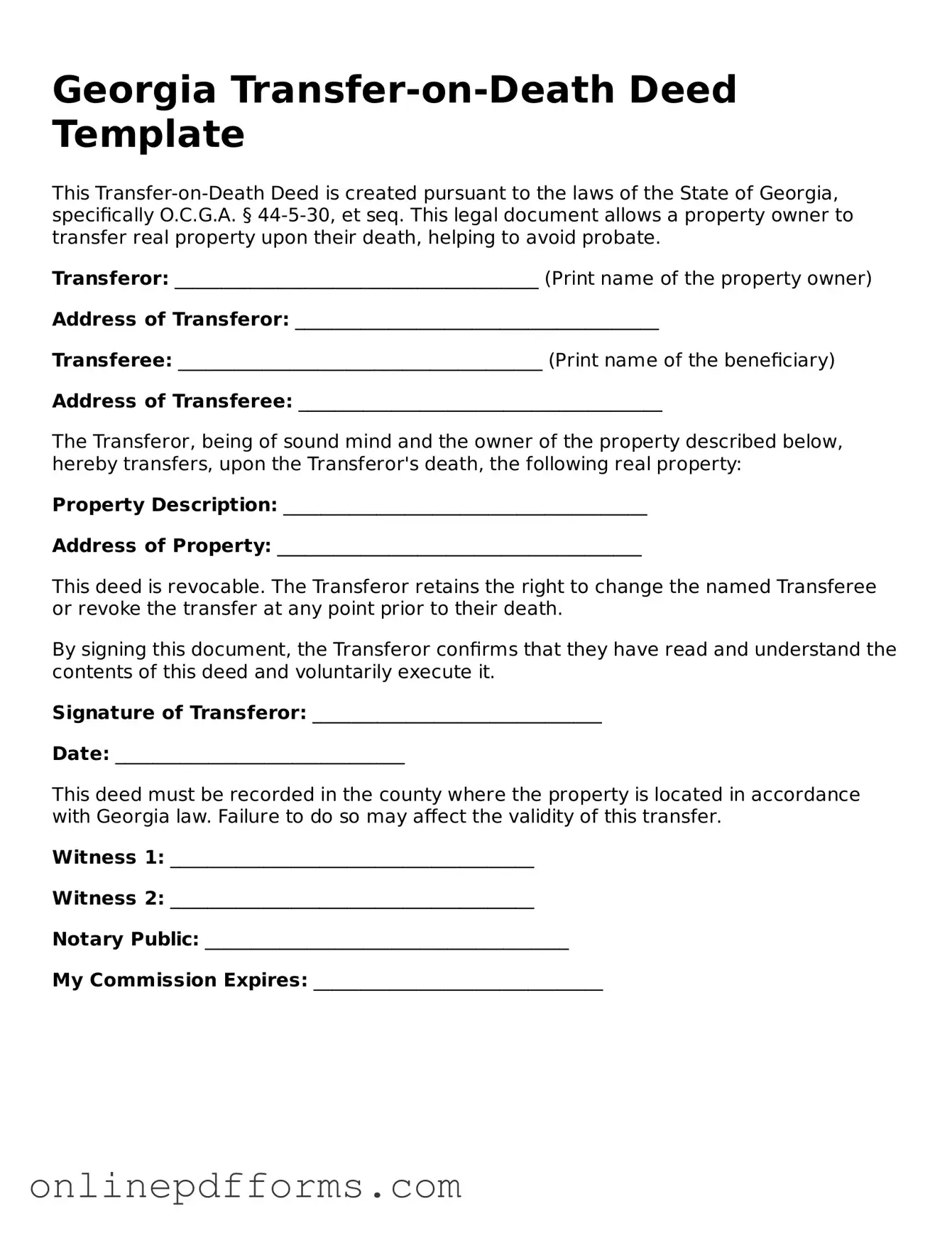 Blank Georgia Transfer-on-Death Deed Form