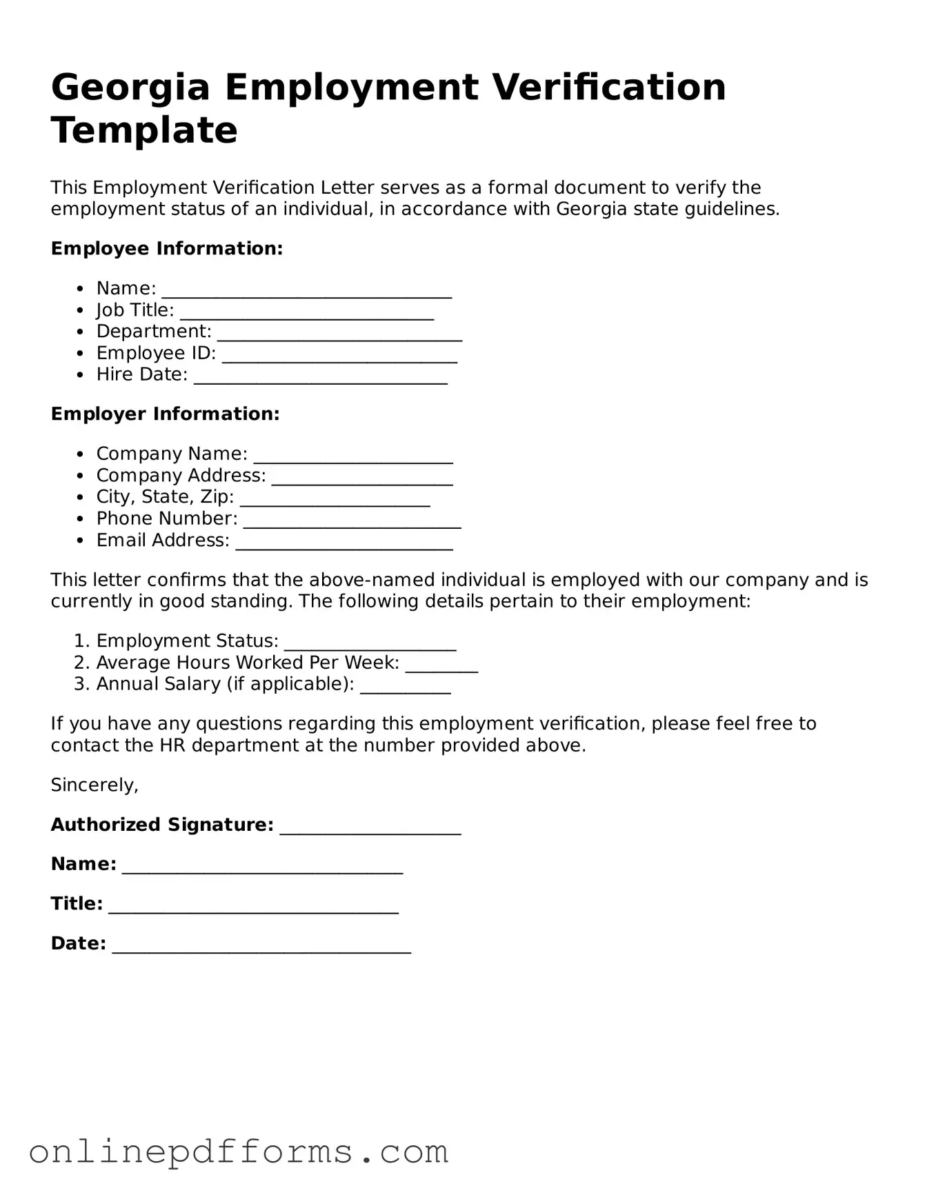 Blank Georgia Employment Verification Form