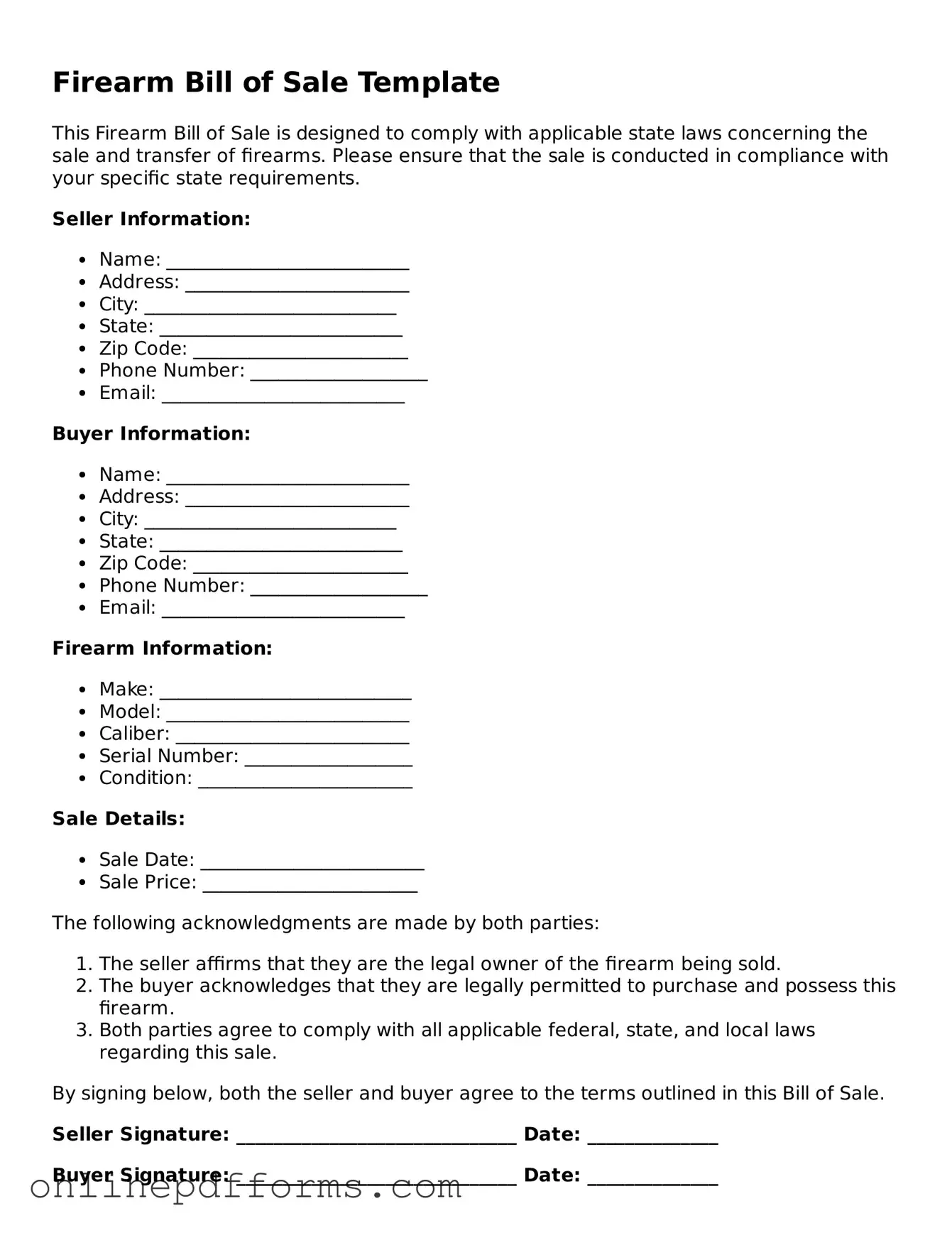 Legal Firearm Bill of Sale Form