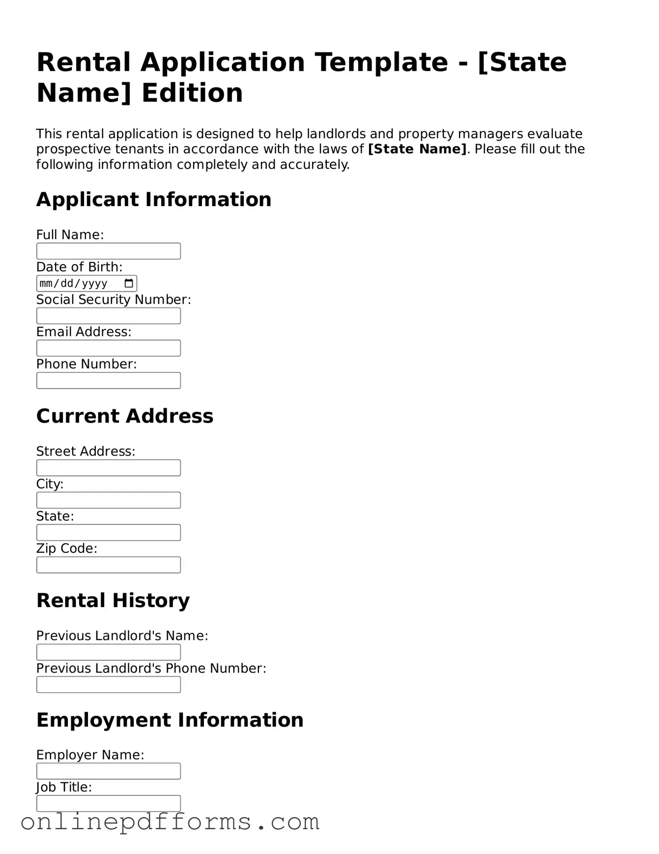Legal Rental Application Form