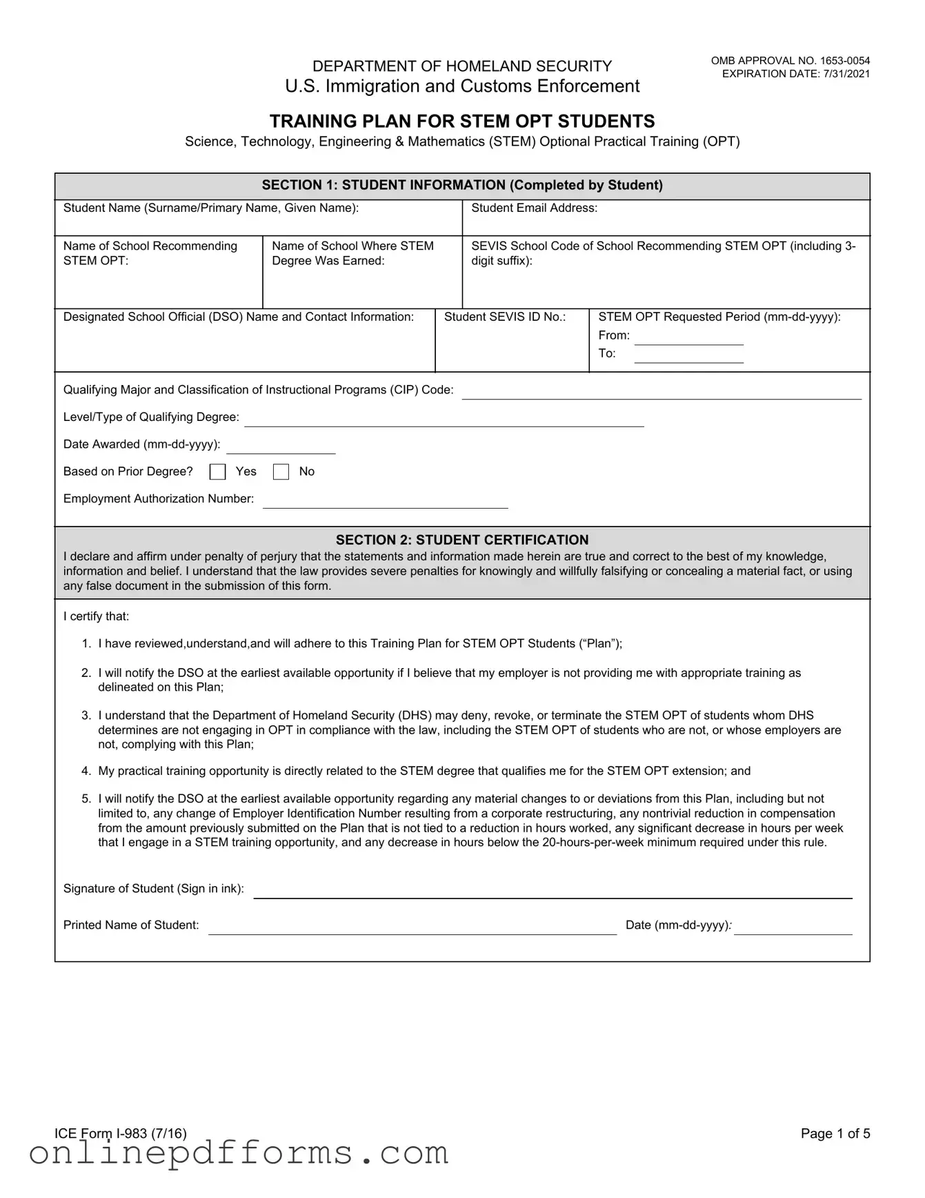 Fill in Your ICE I-983 Template