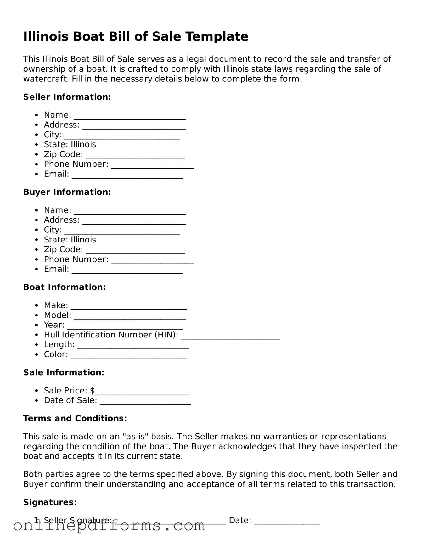 Blank Illinois Boat Bill of Sale Form