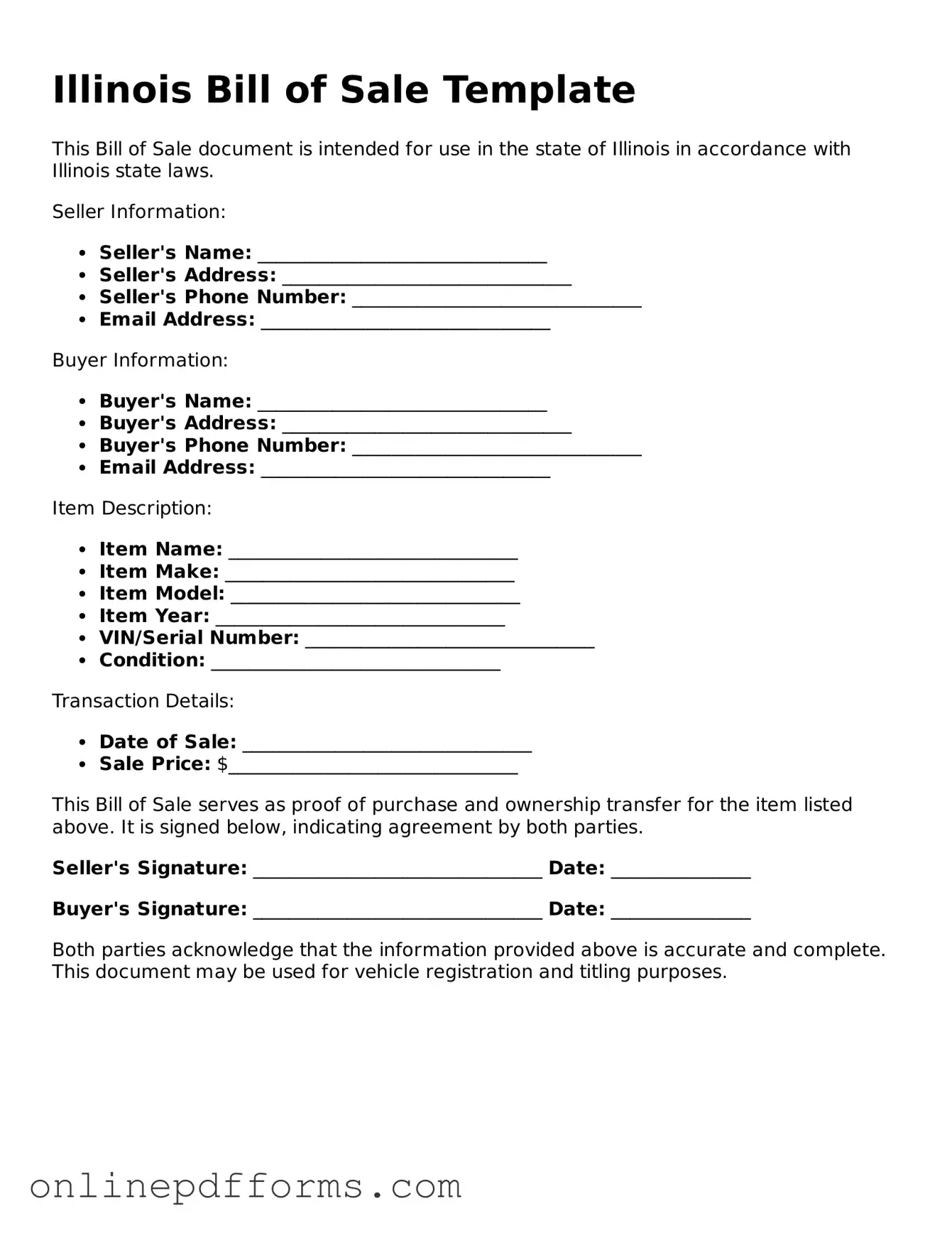 Blank Illinois Bill of Sale Form