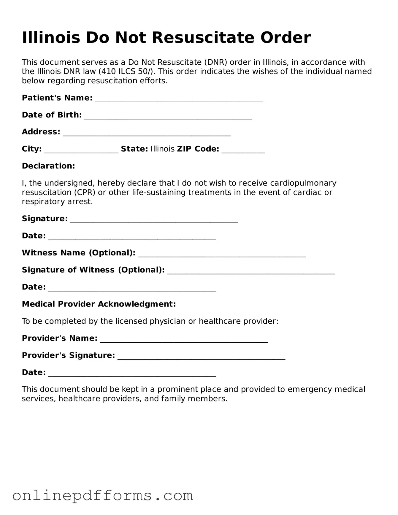 Blank Illinois Do Not Resuscitate Order Form