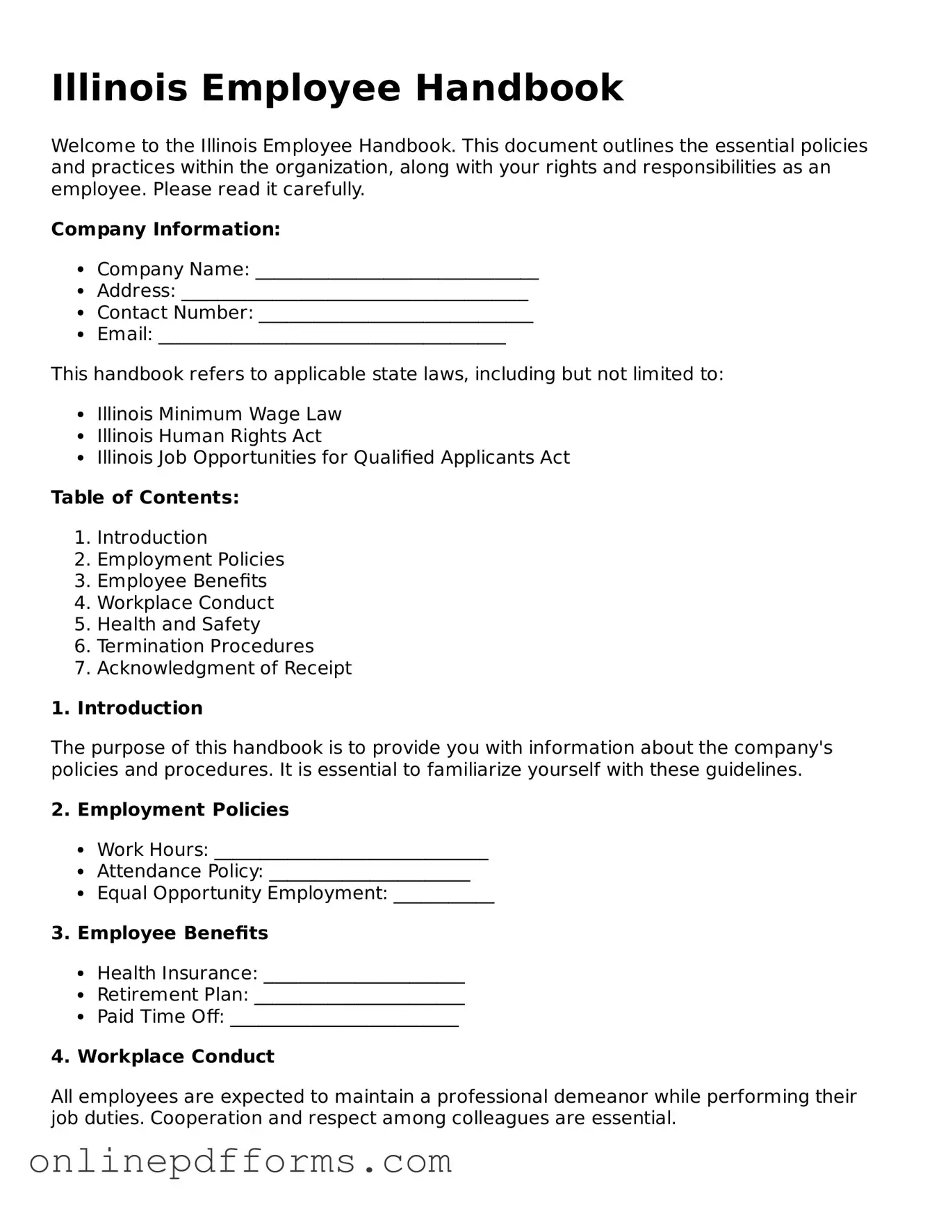 Blank Illinois Employee Handbook Form