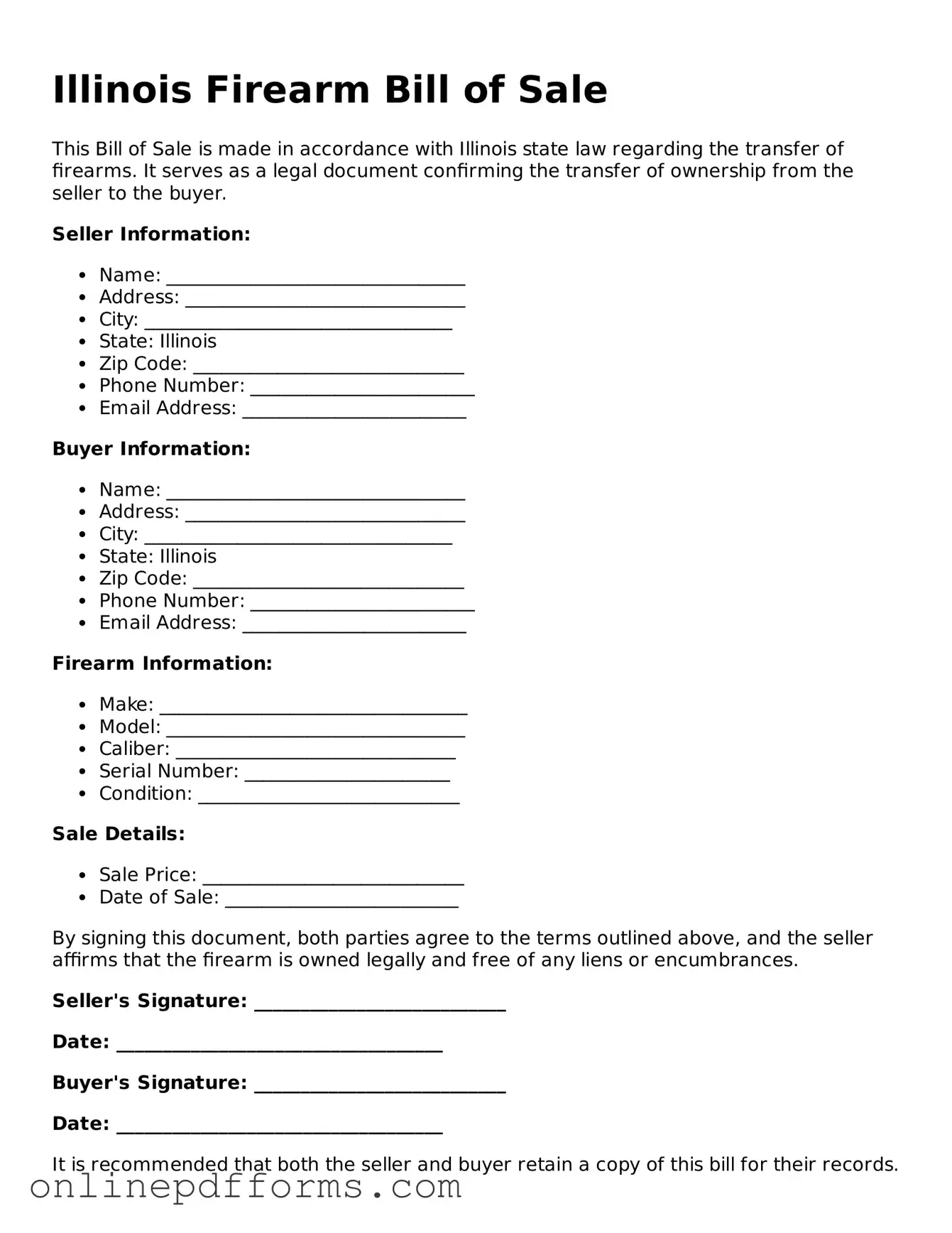 Blank Illinois Firearm Bill of Sale Form
