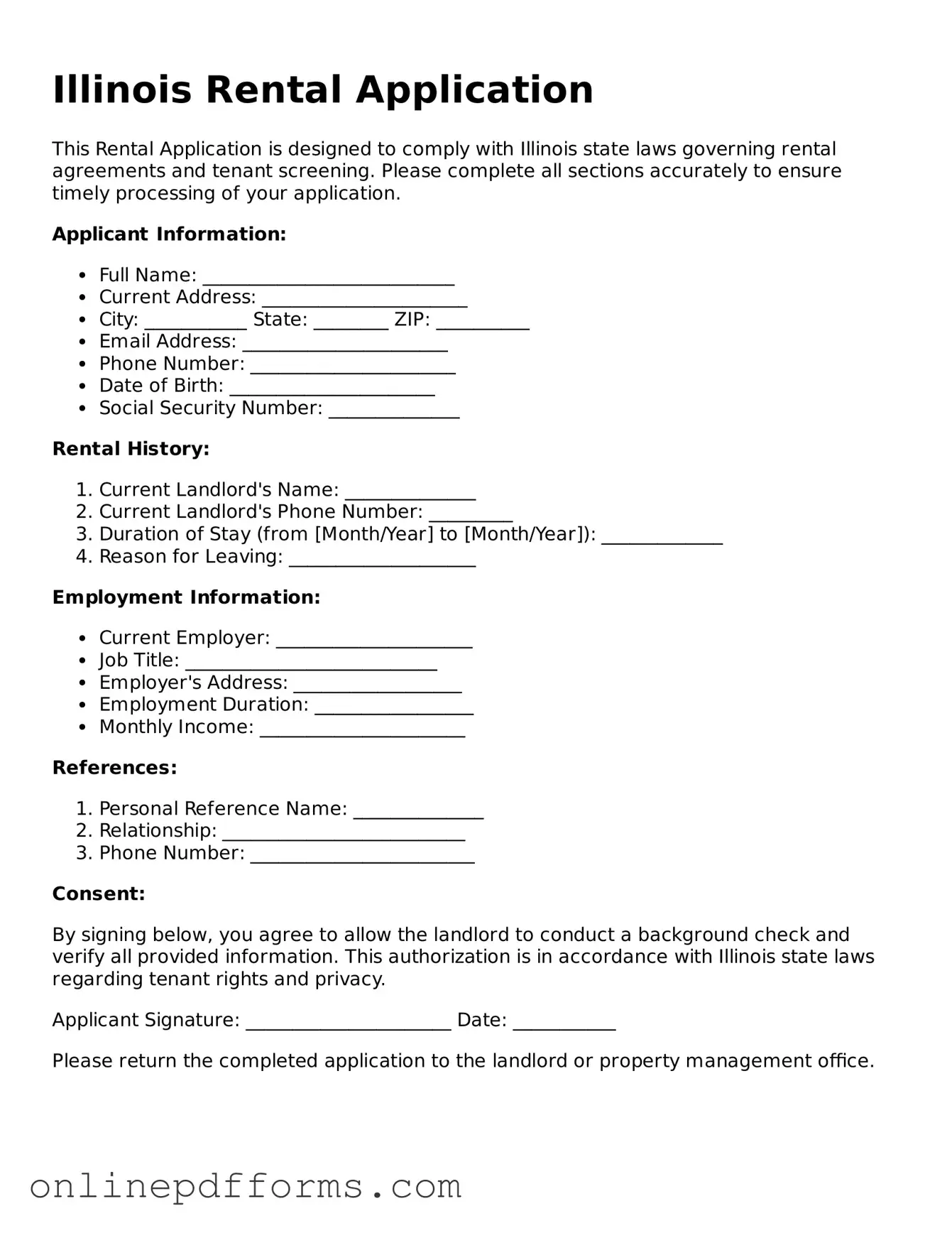 Blank Illinois Rental Application Form