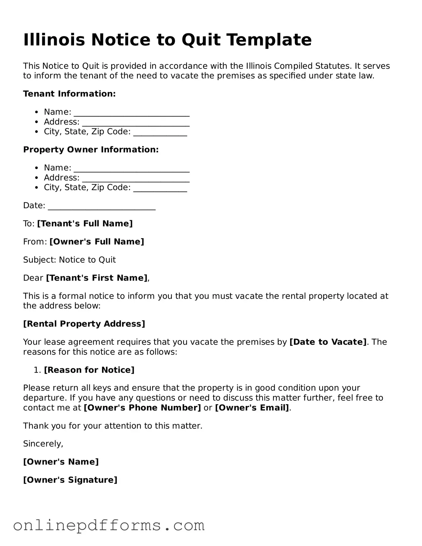 Blank Illinois Notice to Quit Form