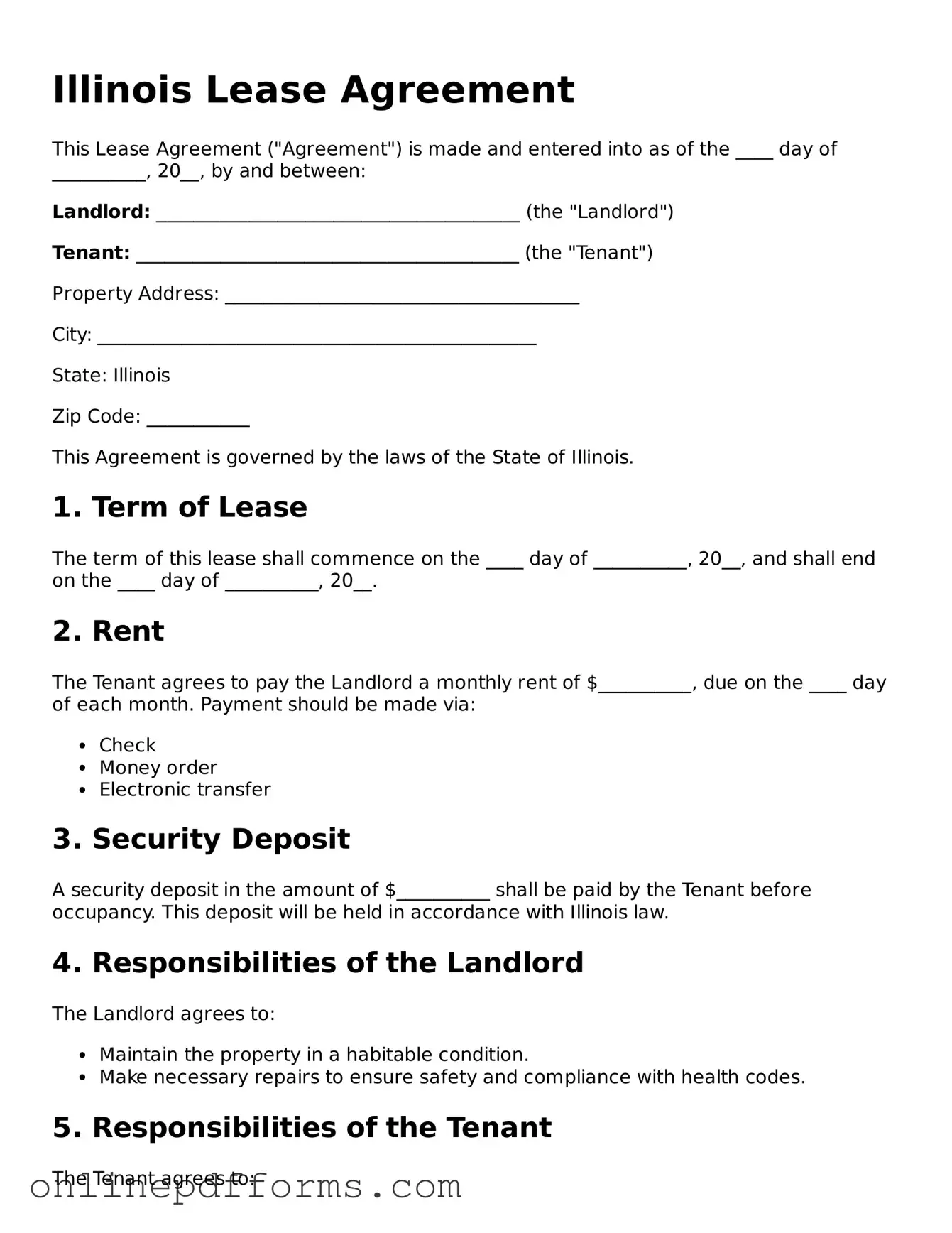 Blank Illinois Lease Agreement Form