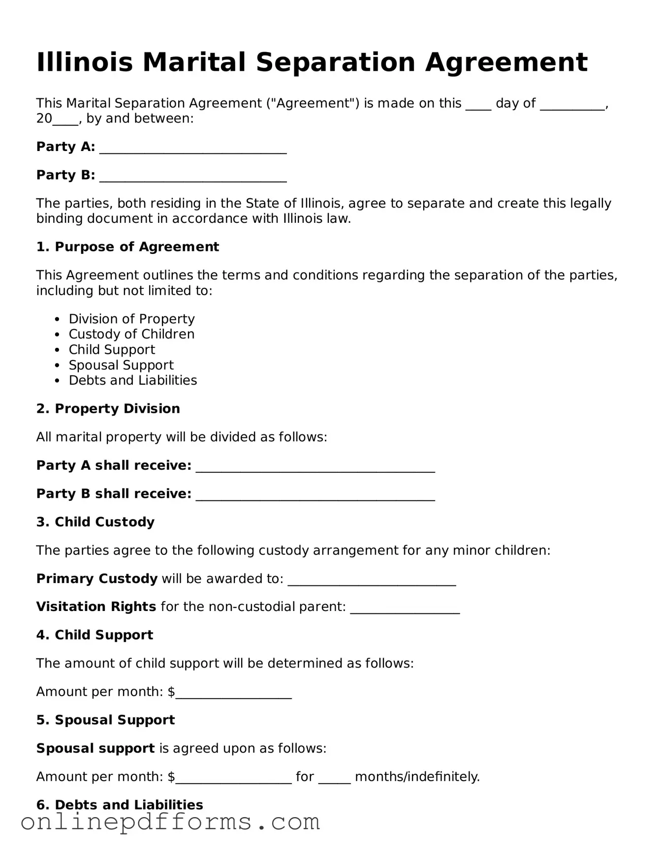 Blank Illinois Marital Separation Agreement Form