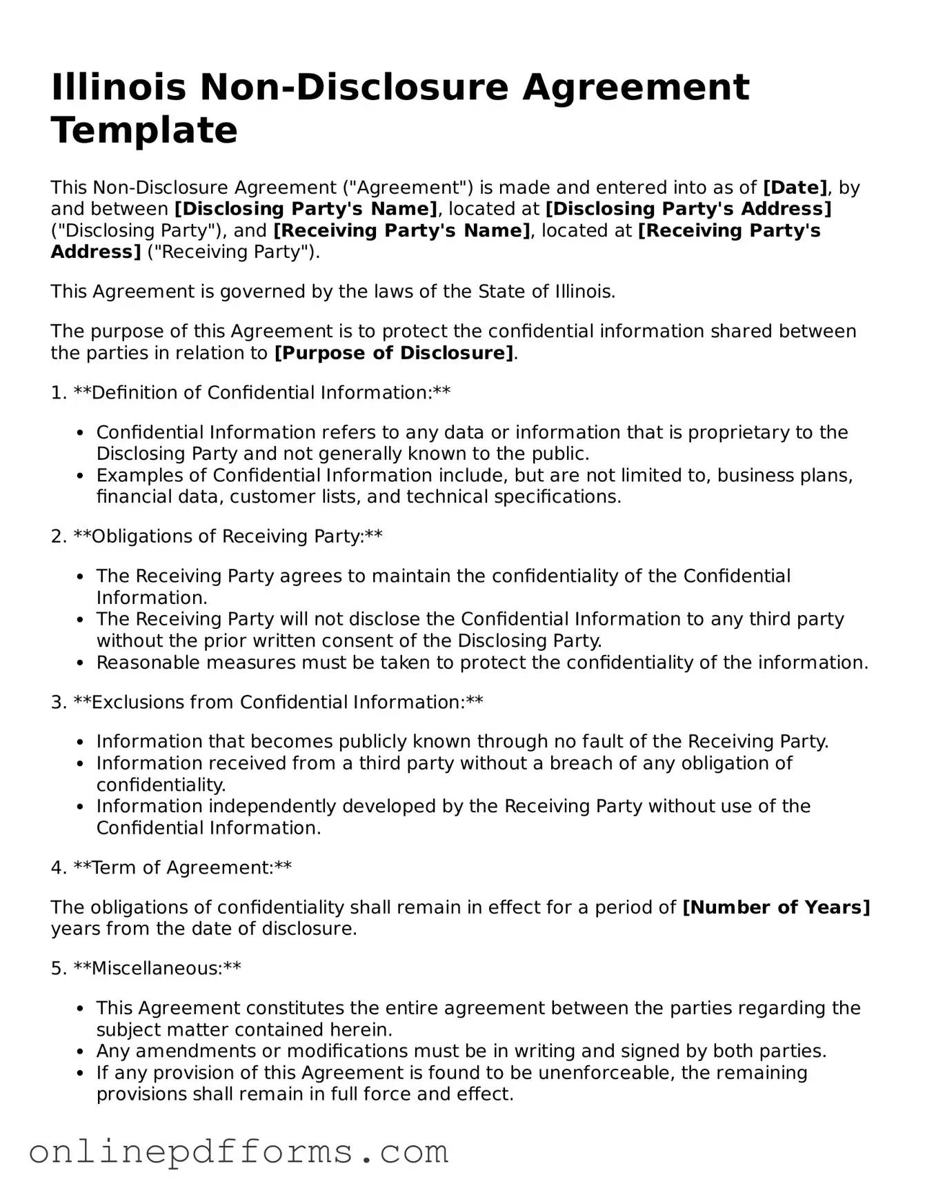 Blank Illinois Non-disclosure Agreement Form