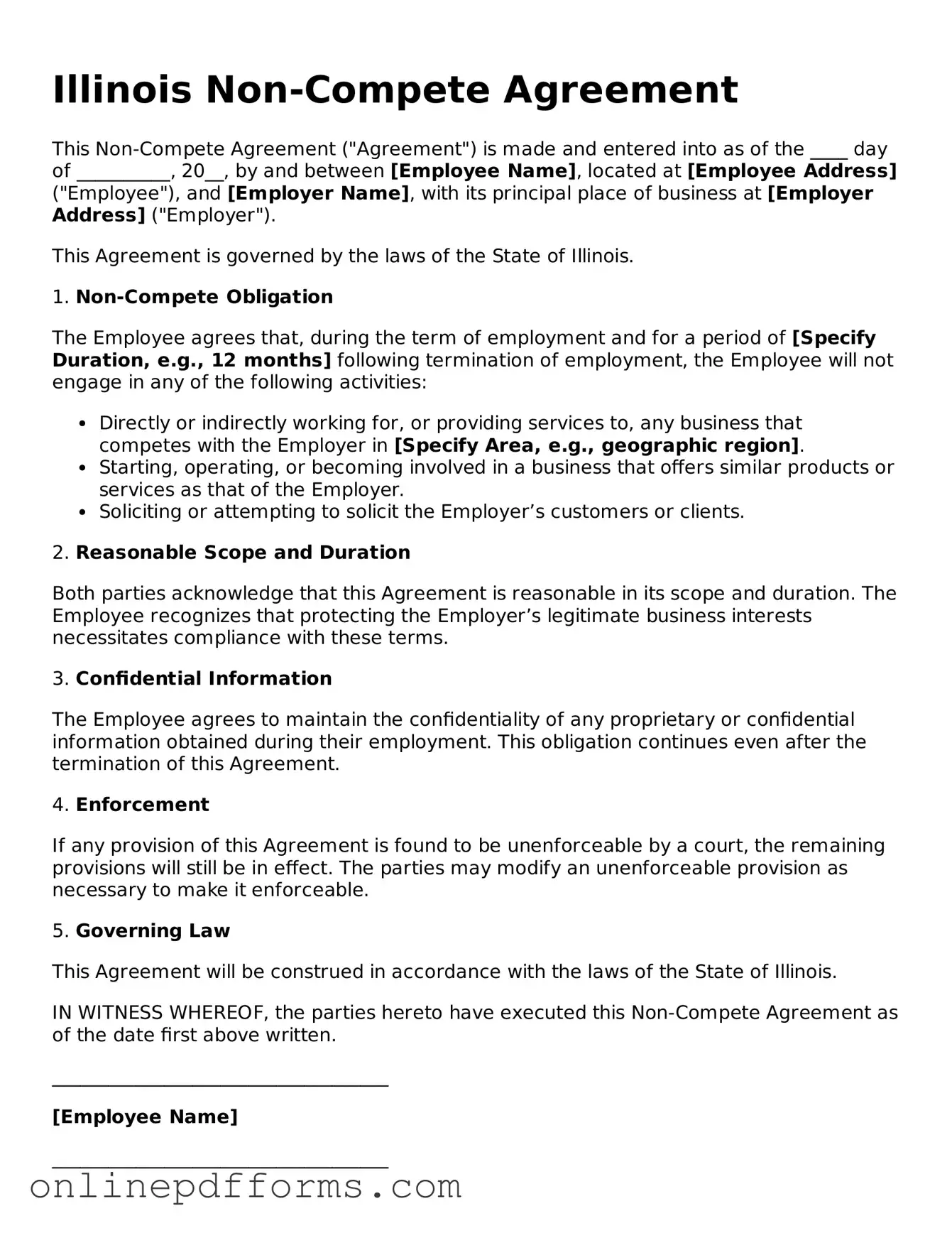 Blank Illinois Non-compete Agreement Form