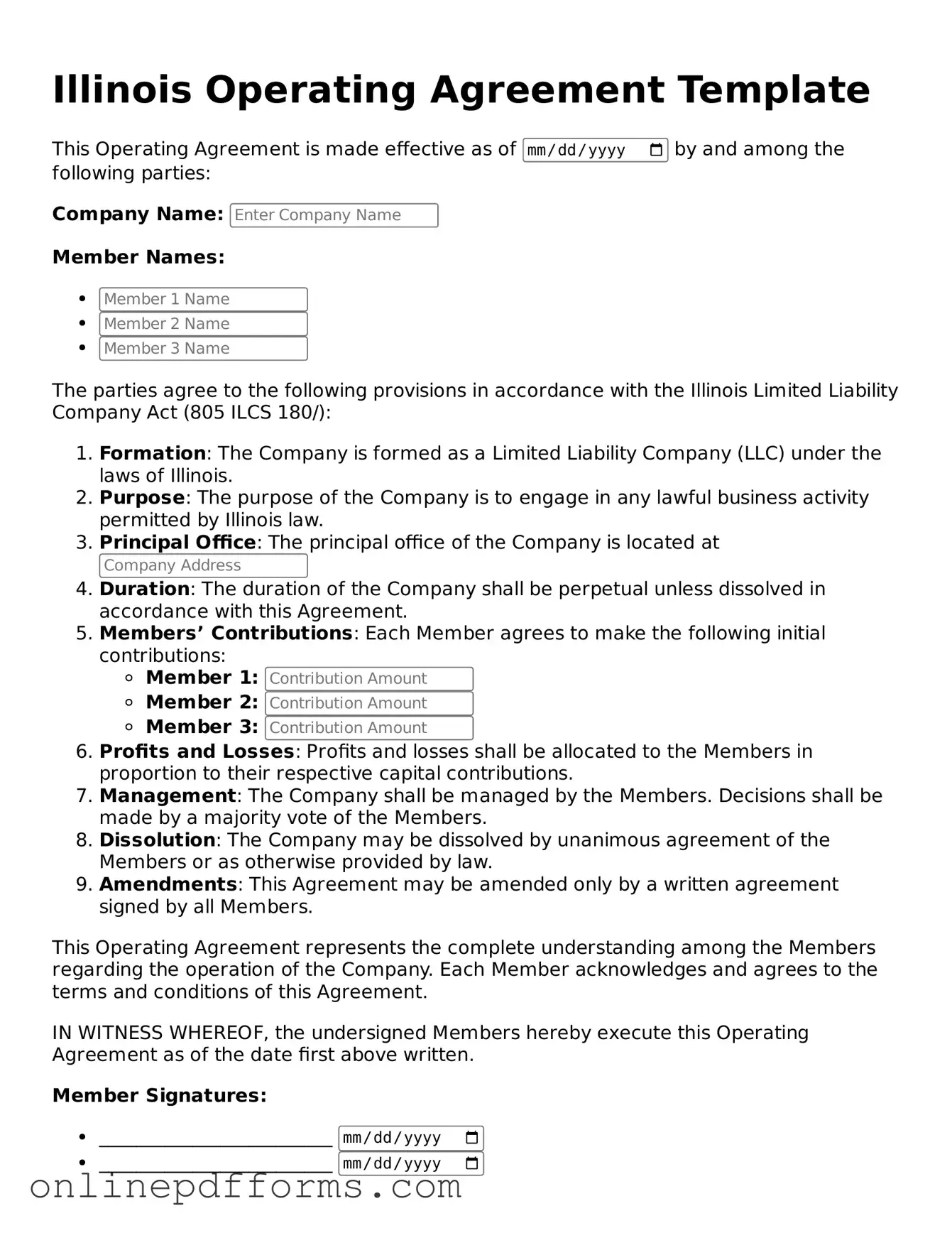Blank Illinois Operating Agreement Form