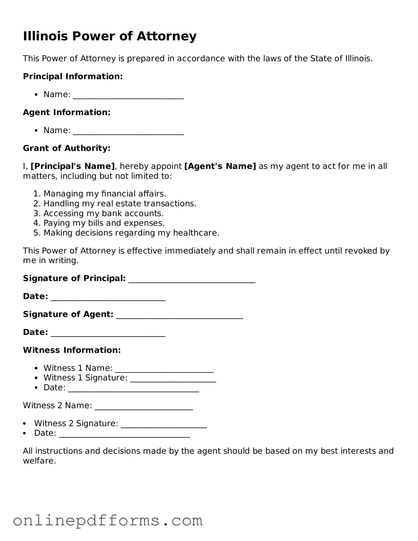 Blank Illinois Power of Attorney Form
