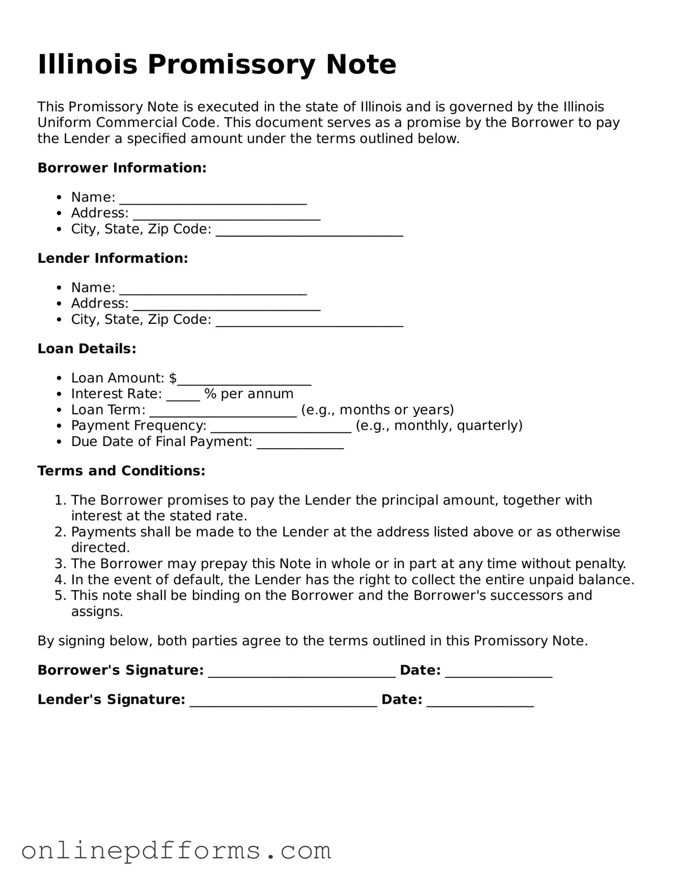 Blank Illinois Promissory Note Form