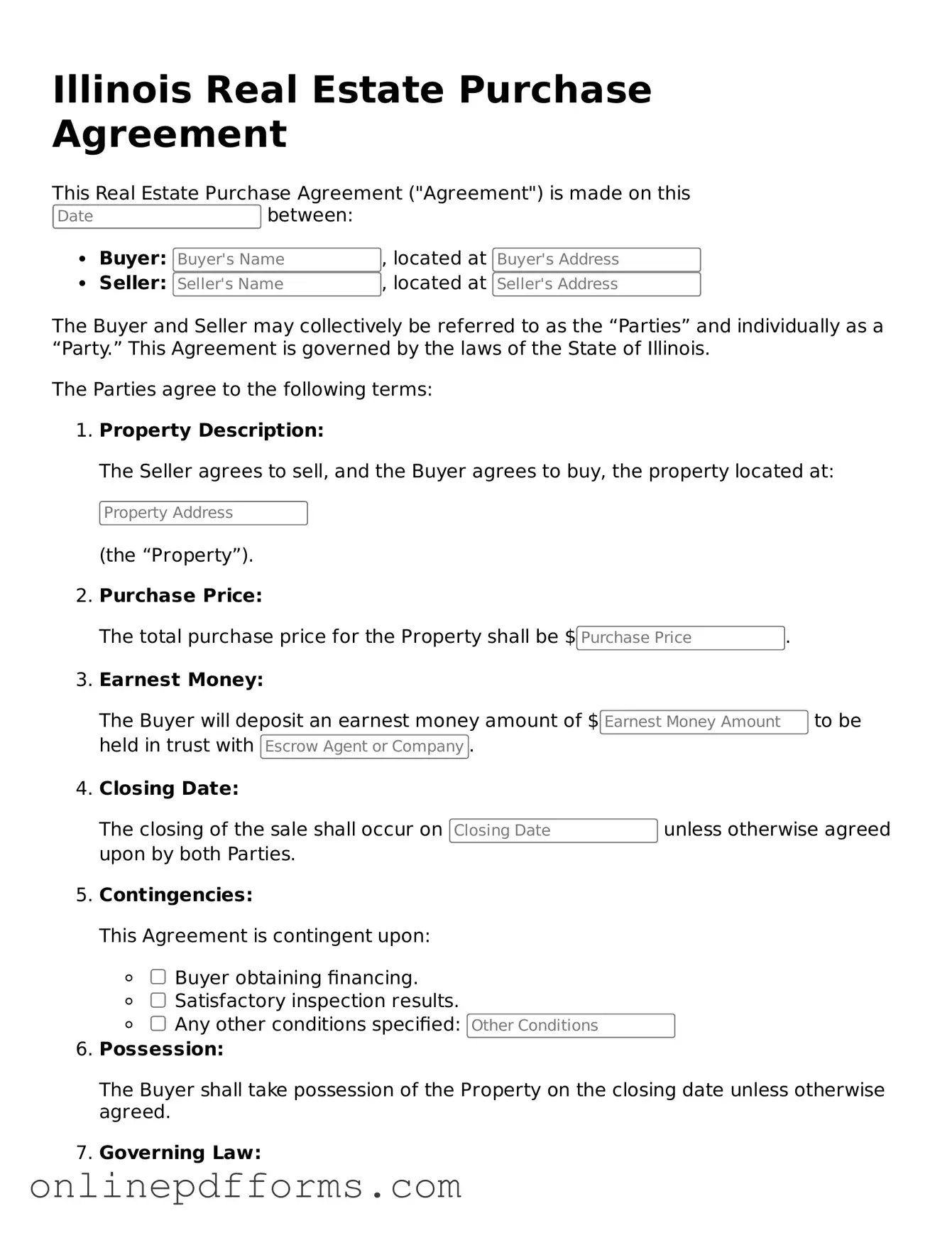 Blank Illinois Real Estate Purchase Agreement Form