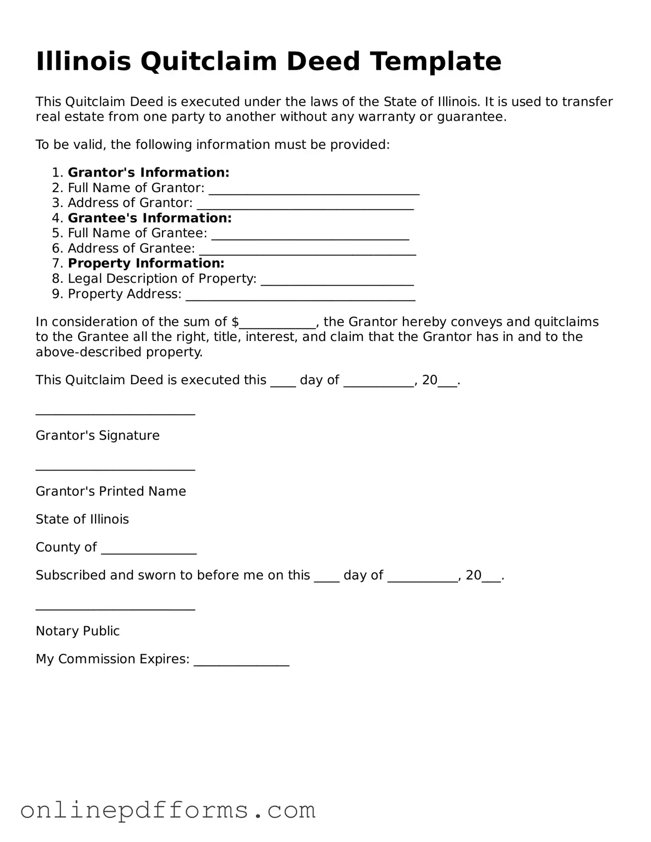 Blank Illinois Quitclaim Deed Form