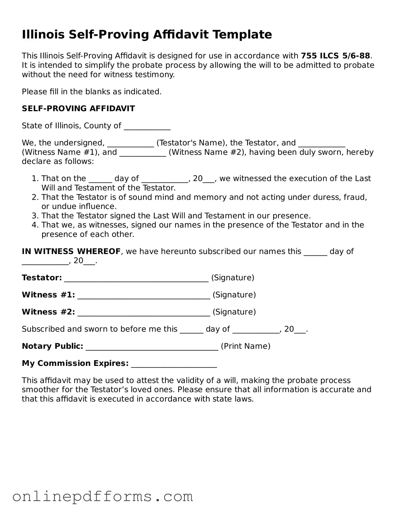 Blank Illinois Self-Proving Affidavit Form