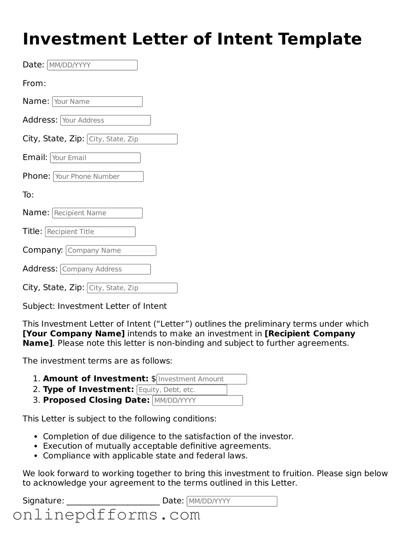 Legal Investment Letter of Intent Form