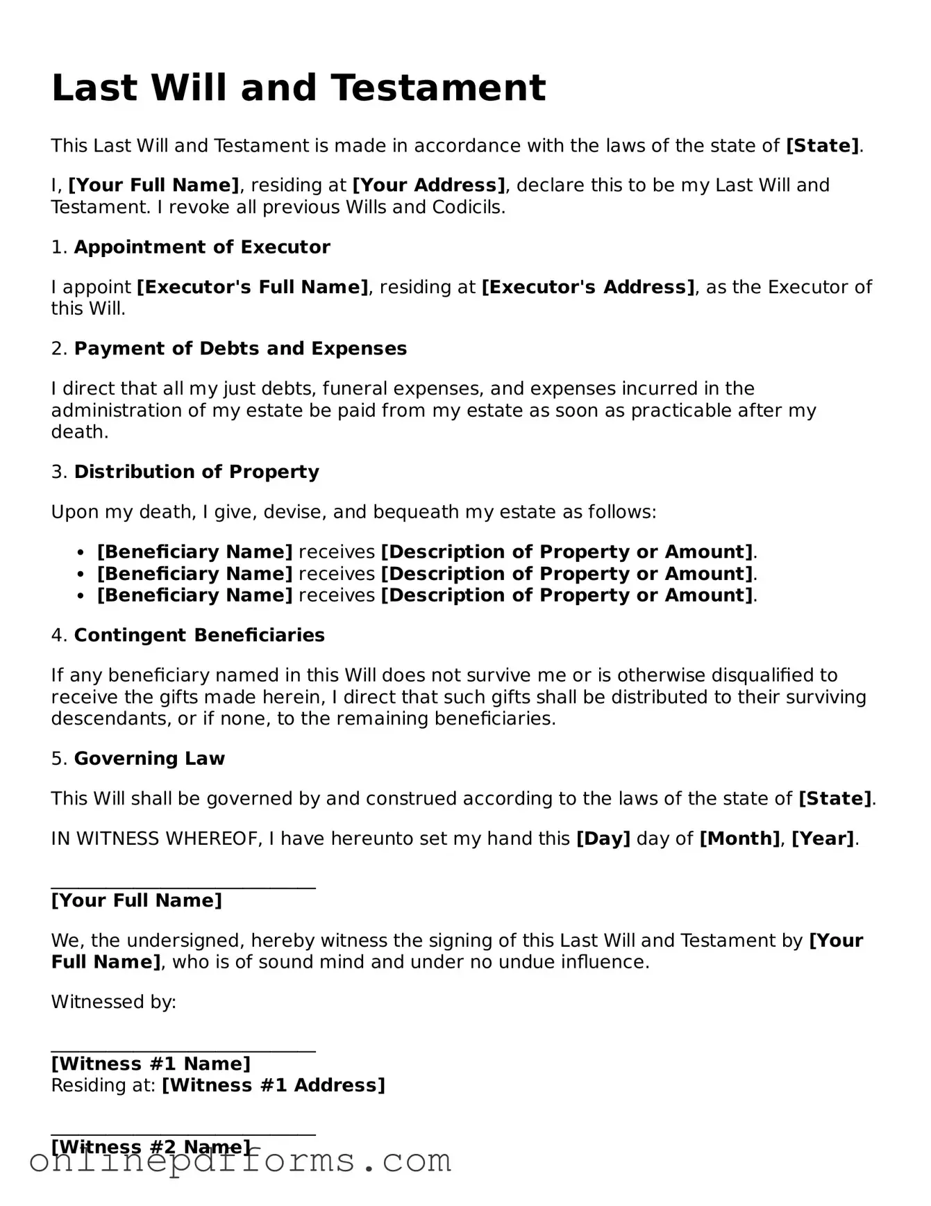 Legal Last Will and Testament Form