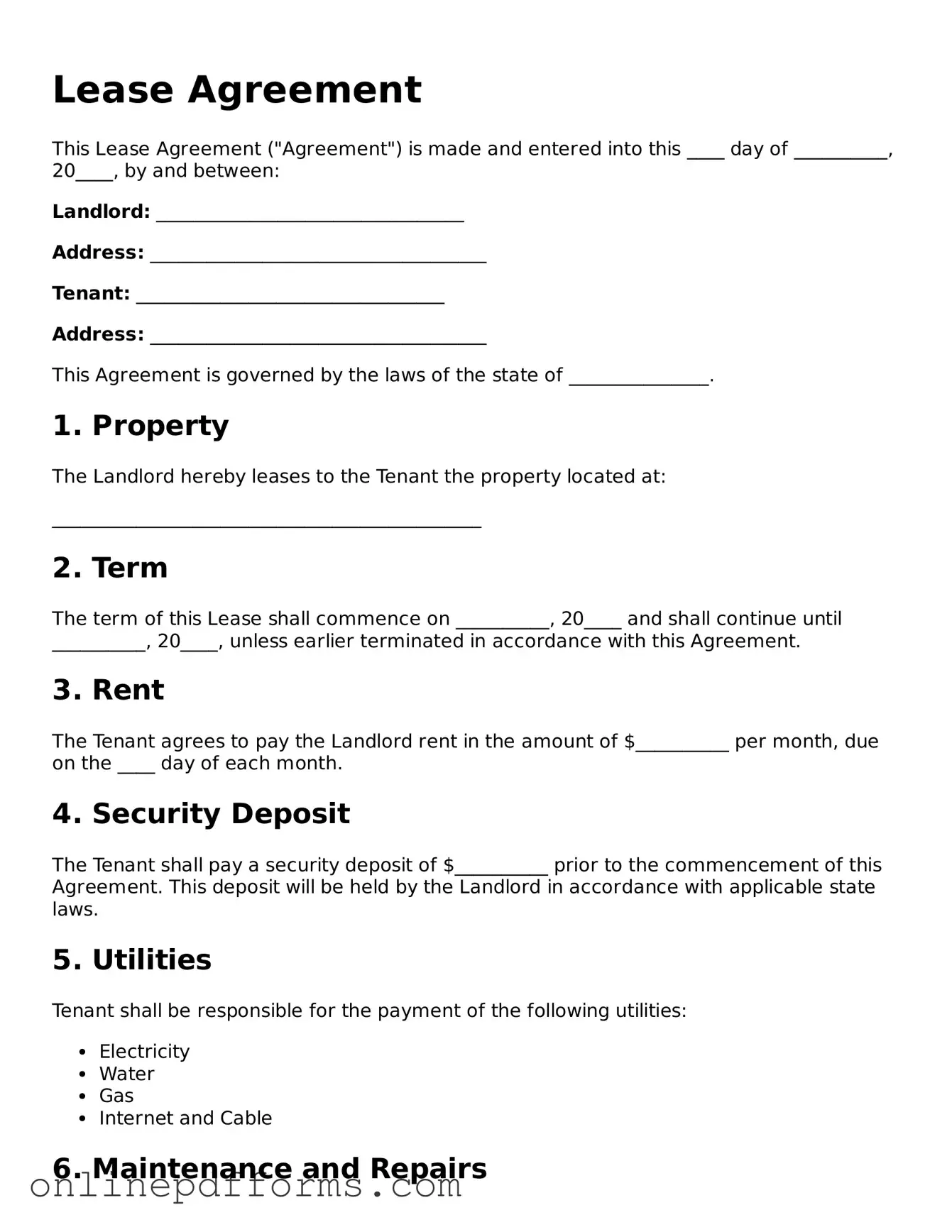 Legal Lease Agreement Form