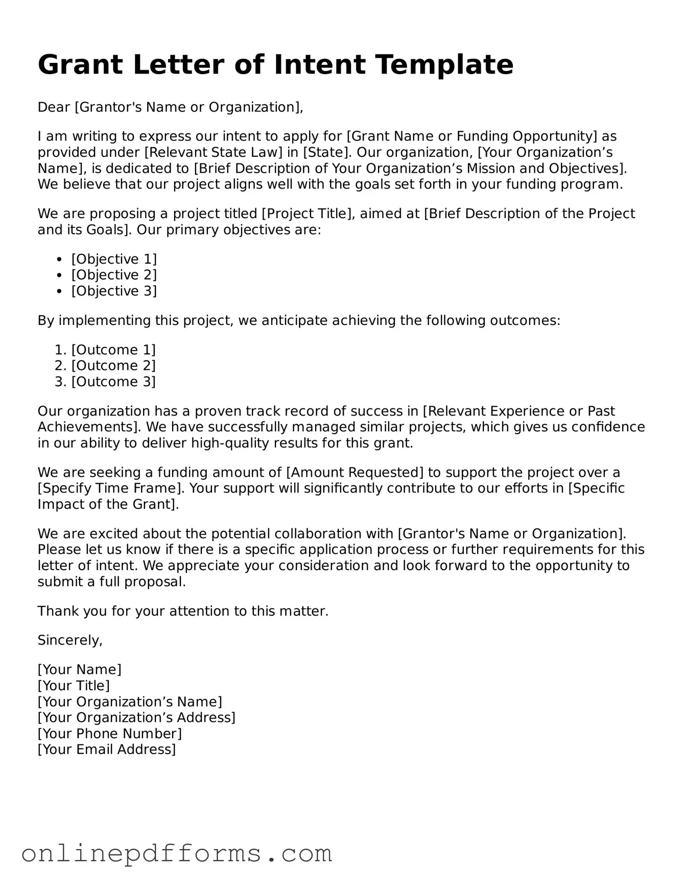 Legal Grant Letter of Intent Form