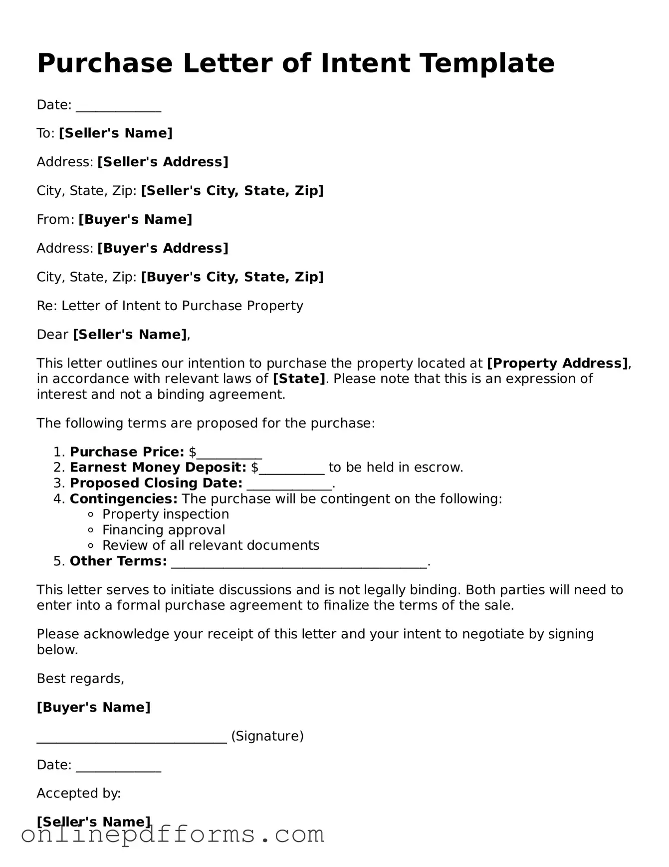 Legal Purchase Letter of Intent Form