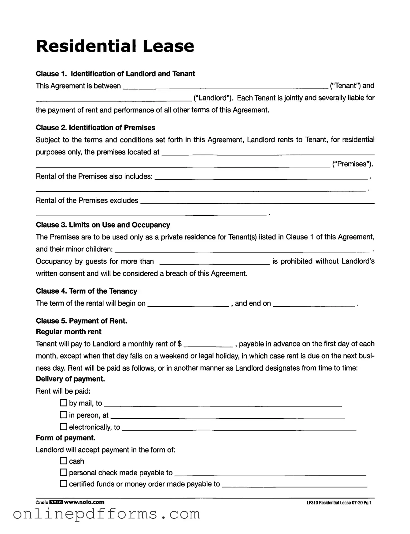 Fill in Your Lf310 Residential Lease Template