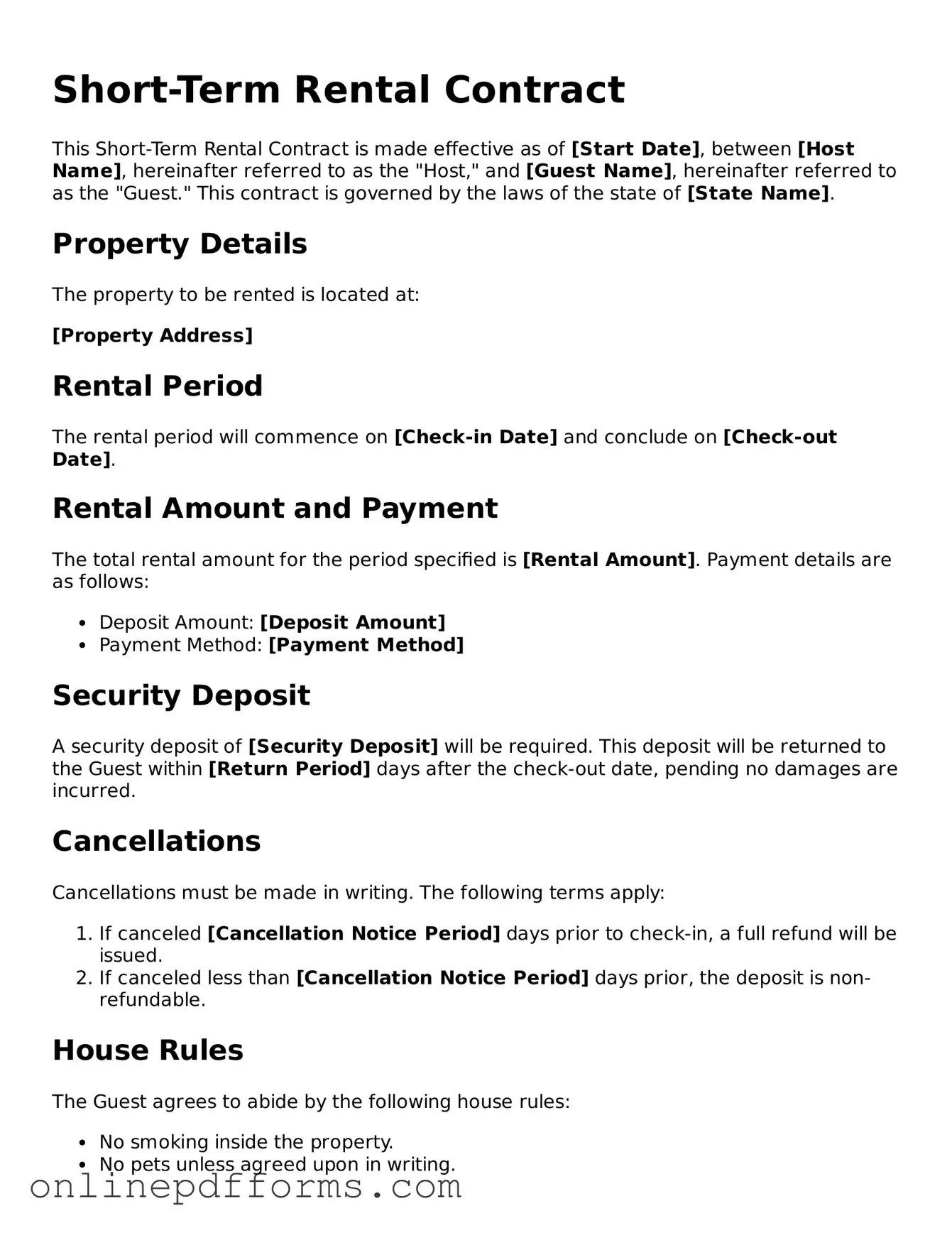 Legal Short-Term Rental Contract Form