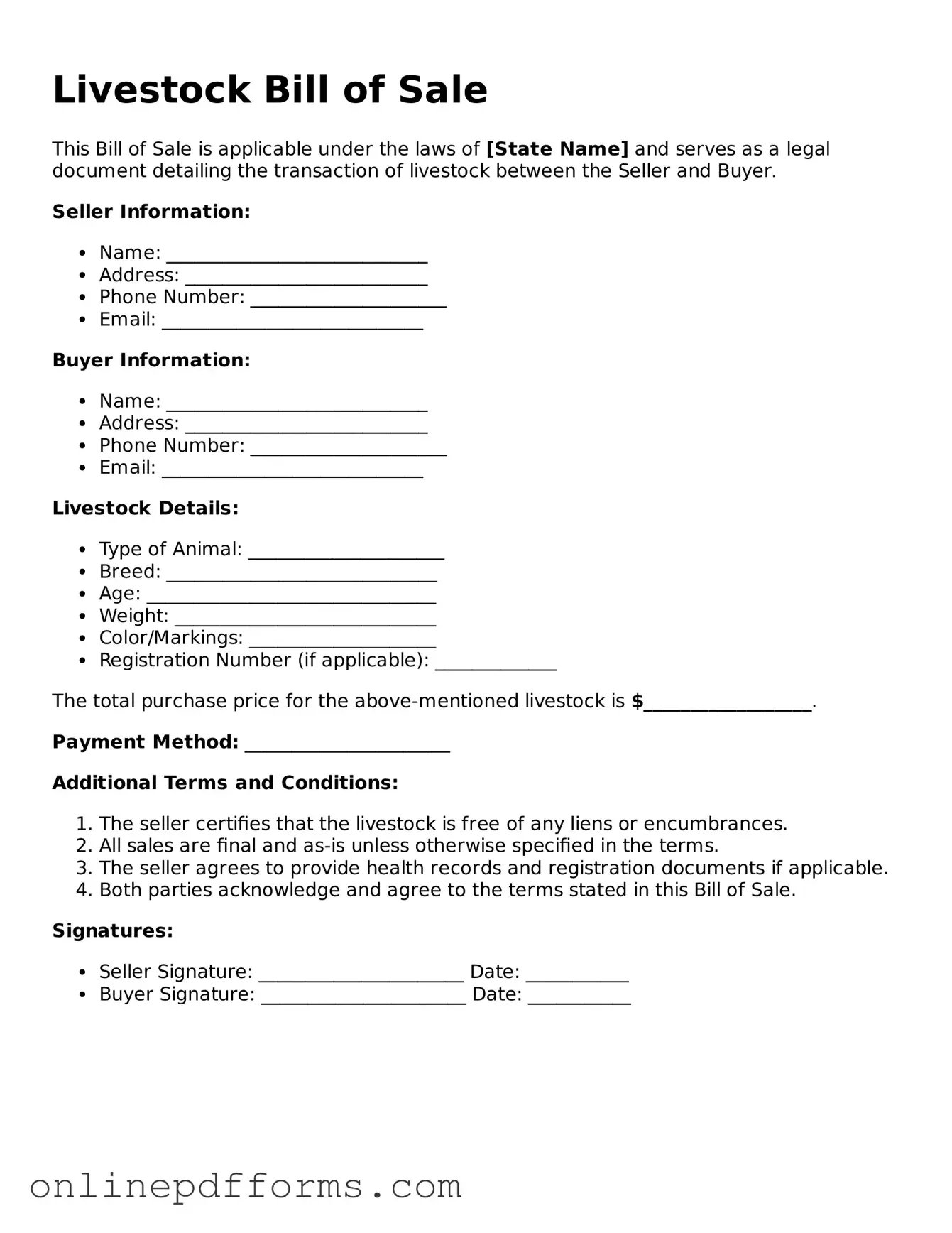 Legal Livestock Bill of Sale Form