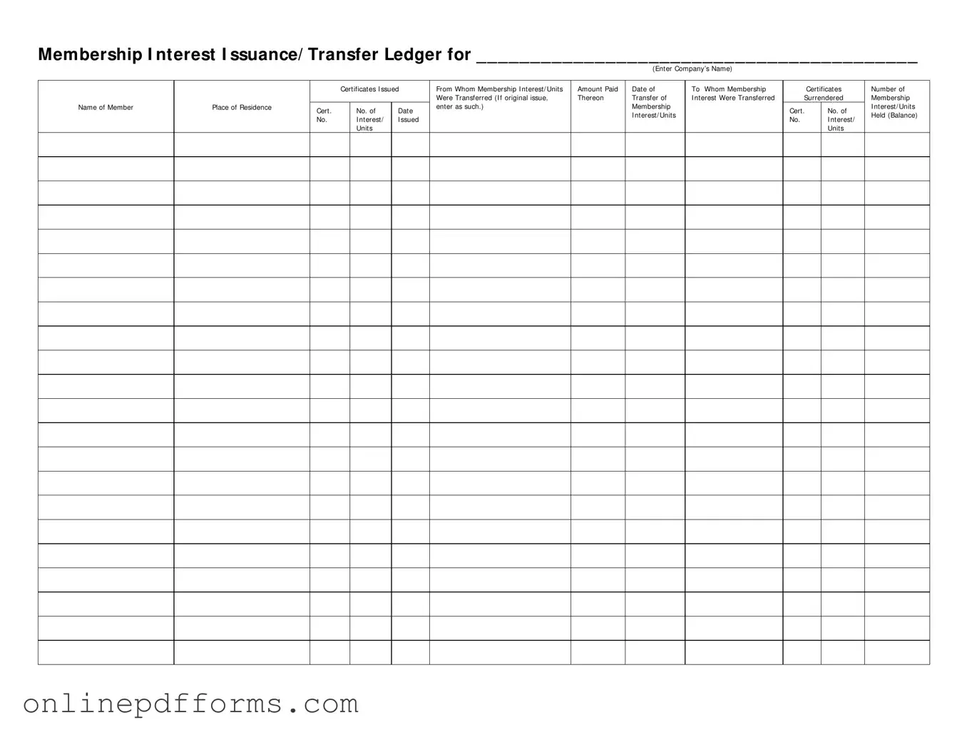 Fill in Your Membership Ledger Template