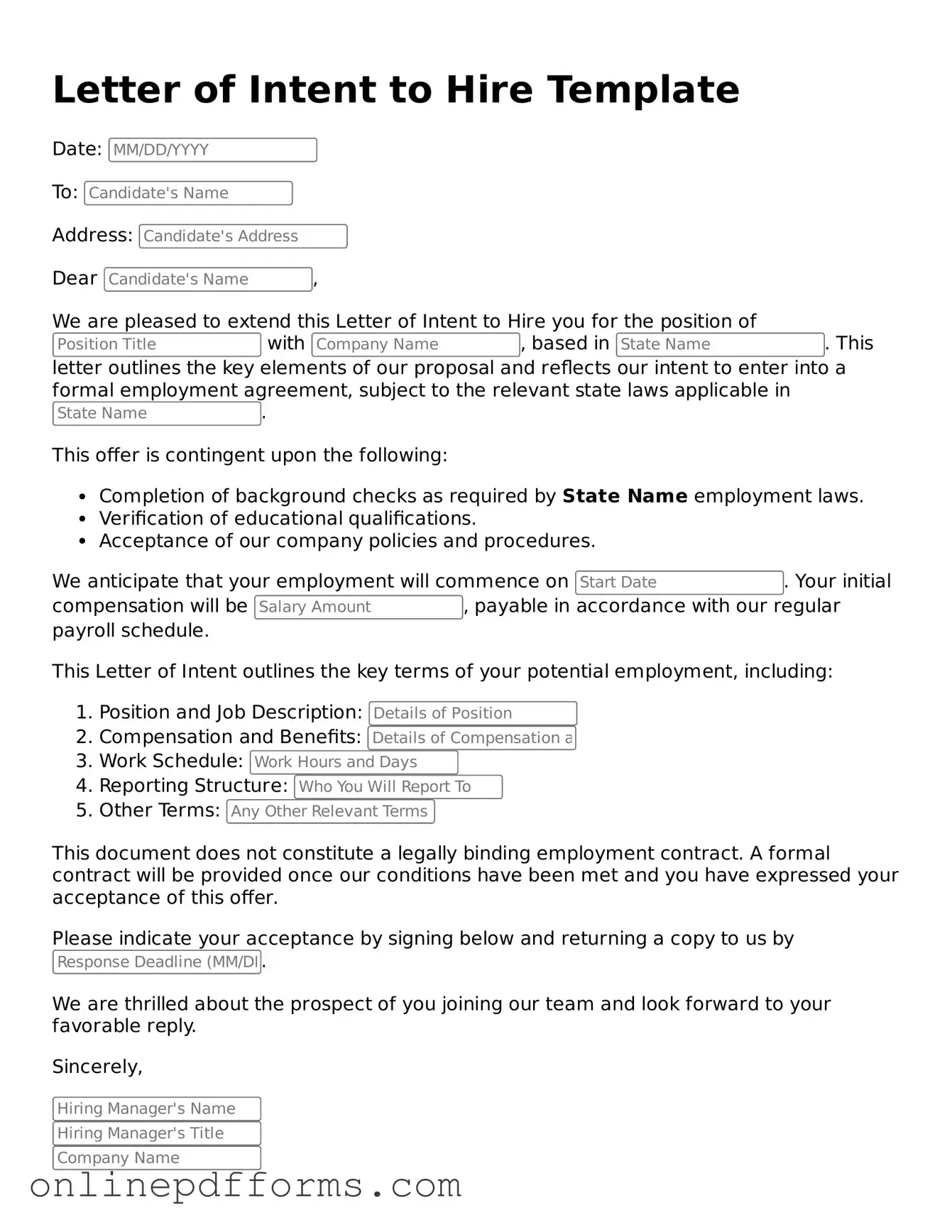 Legal Letter of Intent to Hire Form