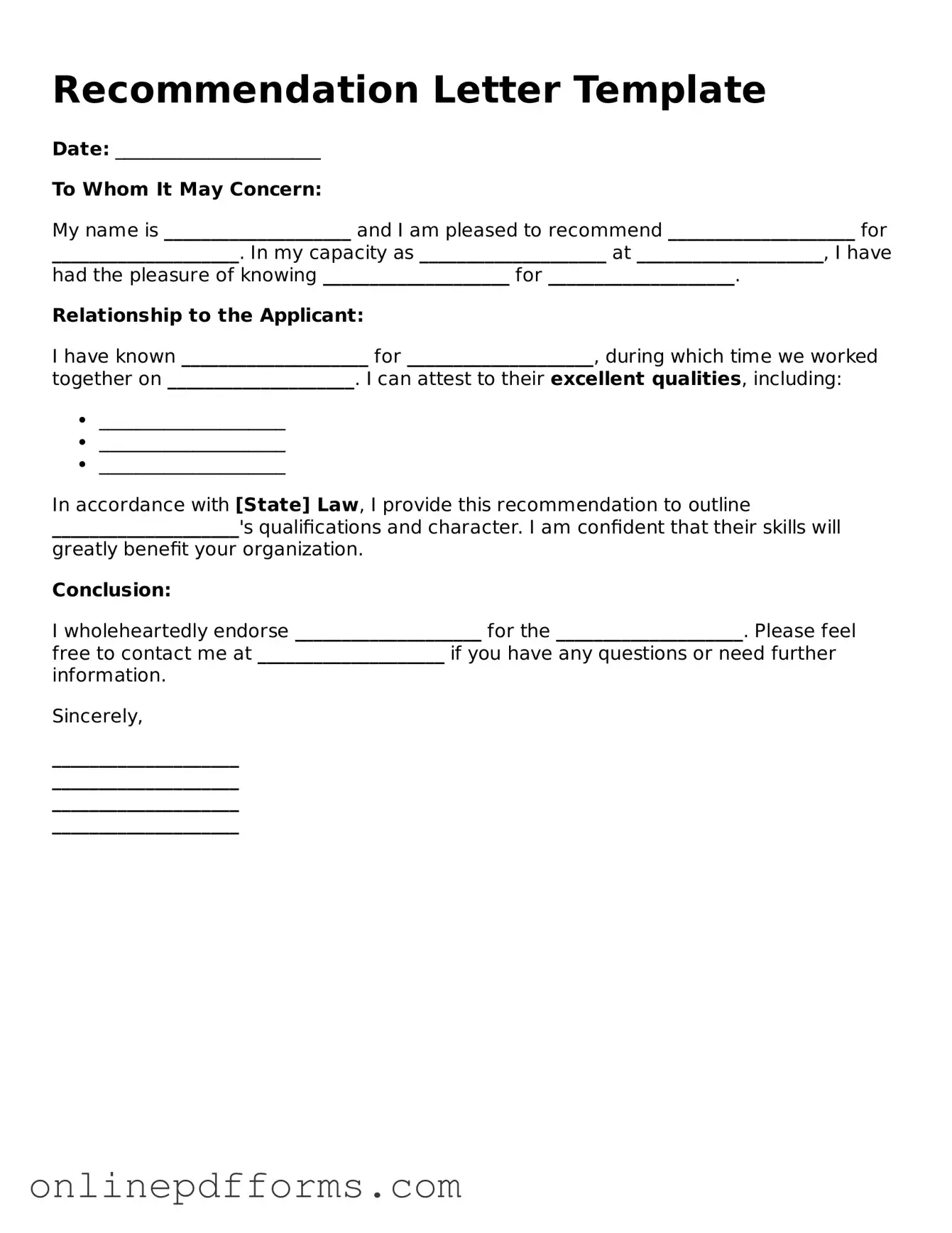 Legal Recommendation Letter Form