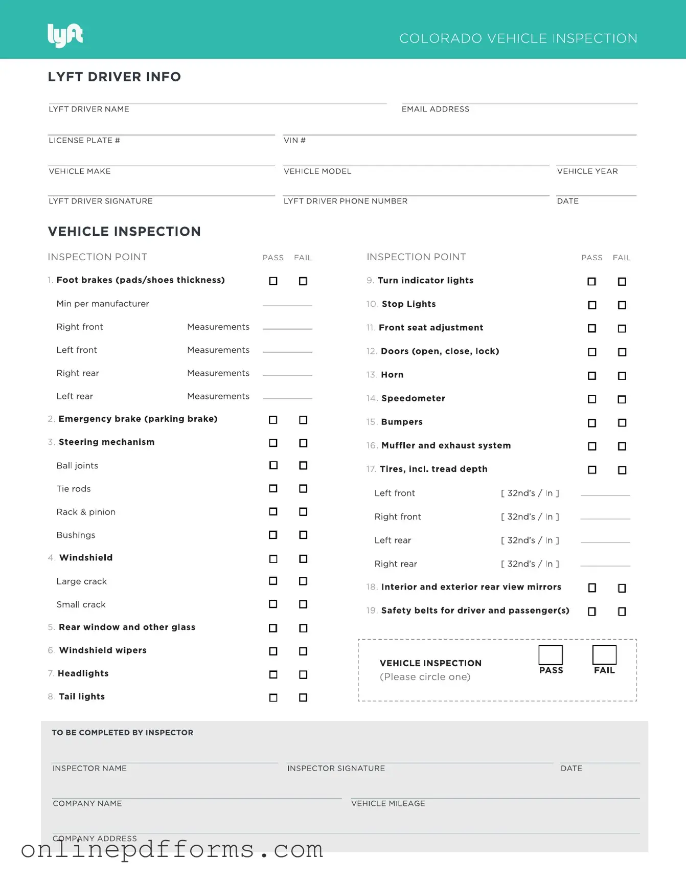 Fill in Your Lyft Inspection Template