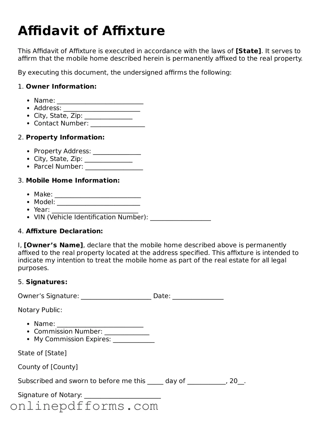 Legal Affidavit of Affixture Form