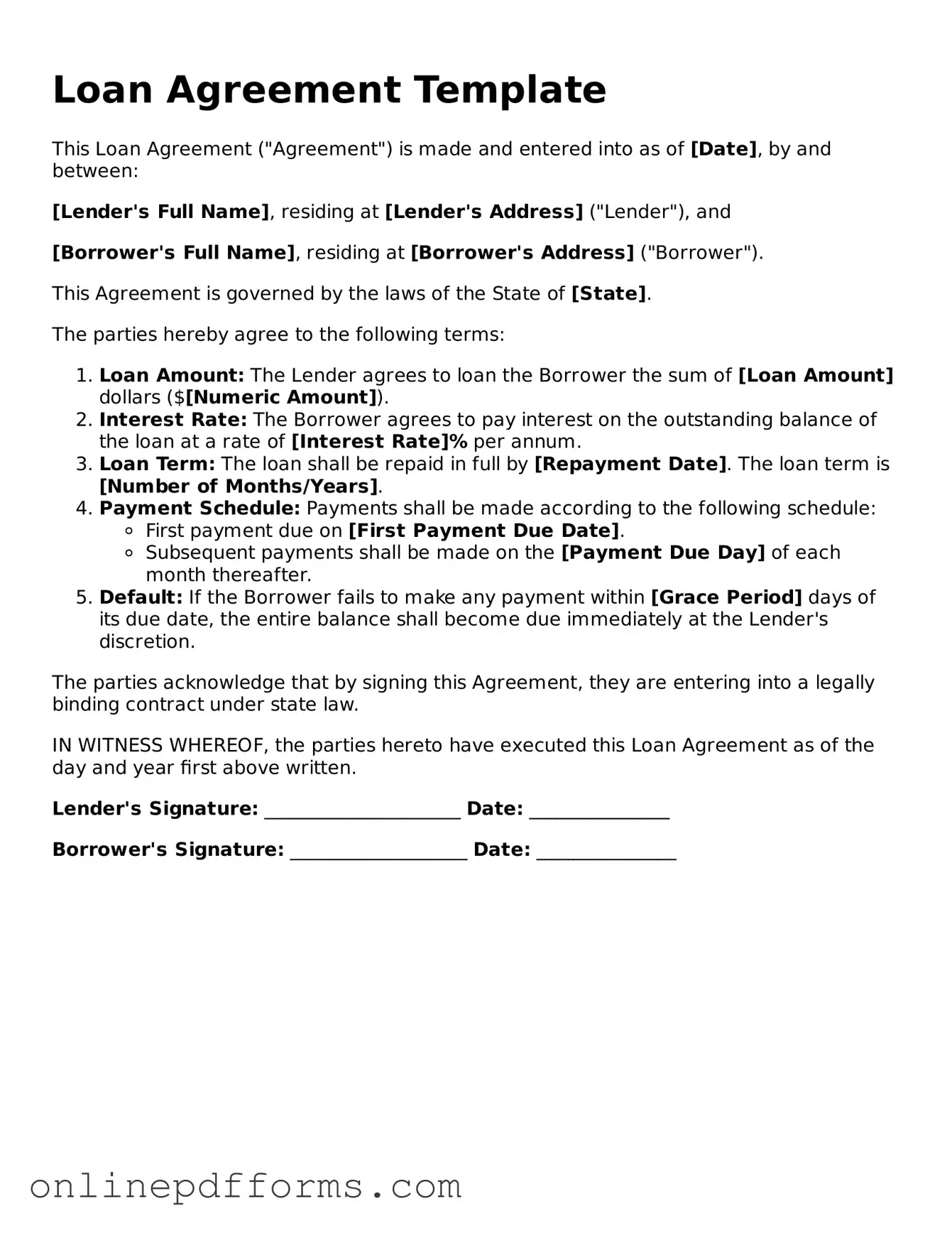 Legal Loan Agreement Form