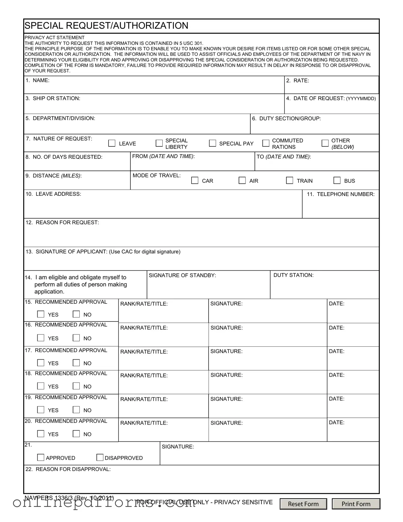 Fill in Your Navpers 1336 3 Template