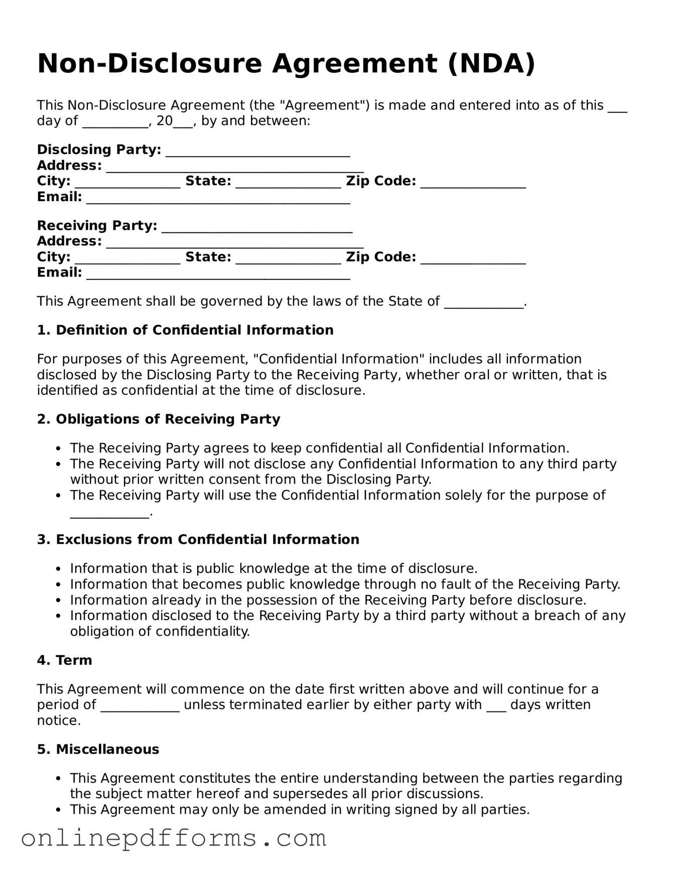 Legal Non-disclosure Agreement Form
