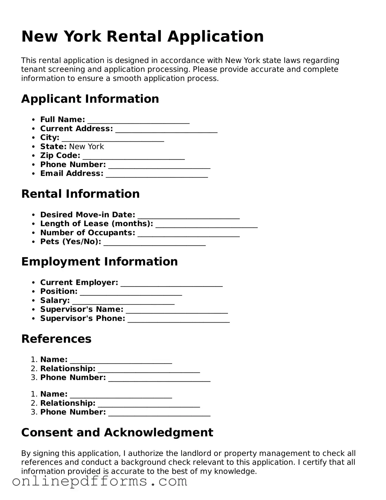 Blank New York Rental Application Form