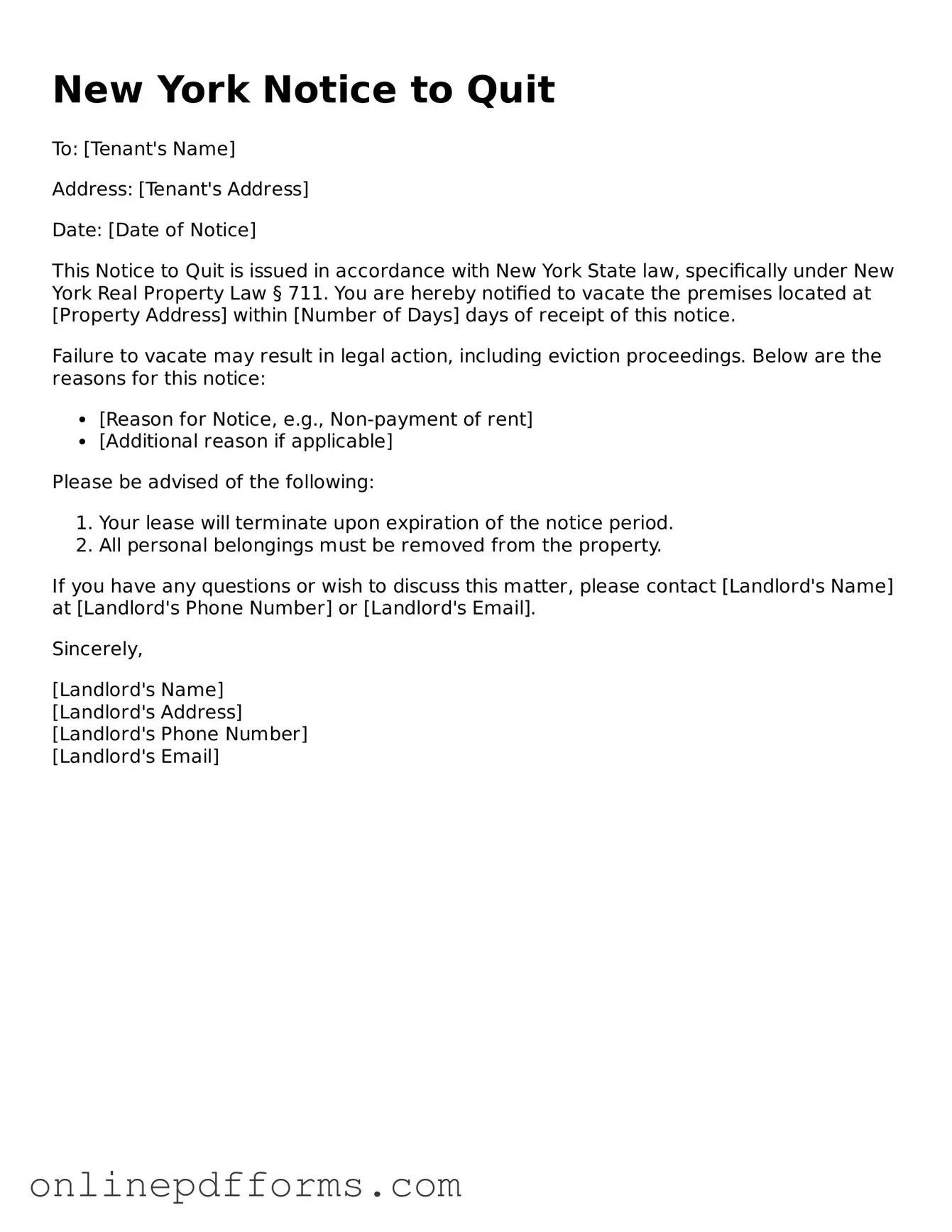 Blank New York Notice to Quit Form