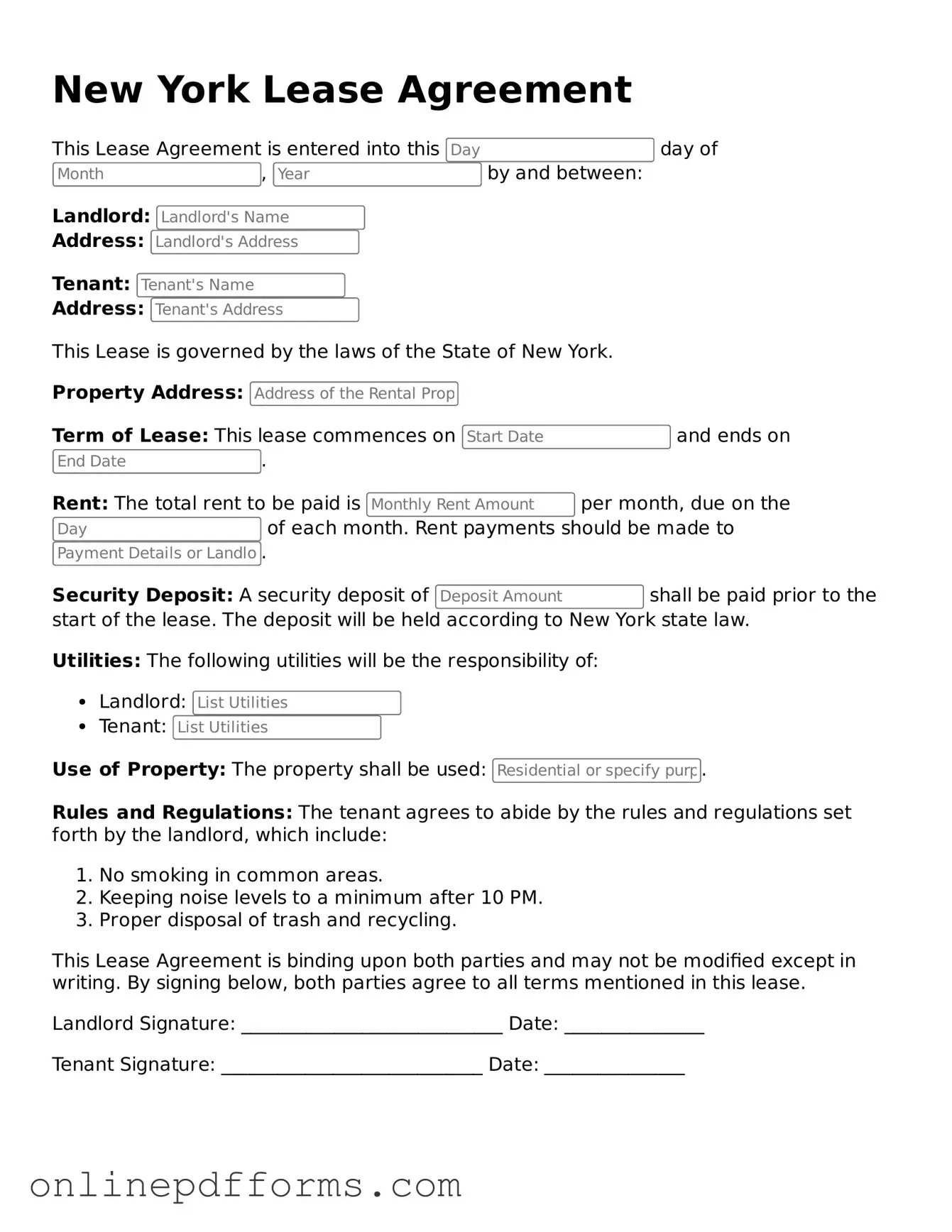 Blank New York Lease Agreement Form