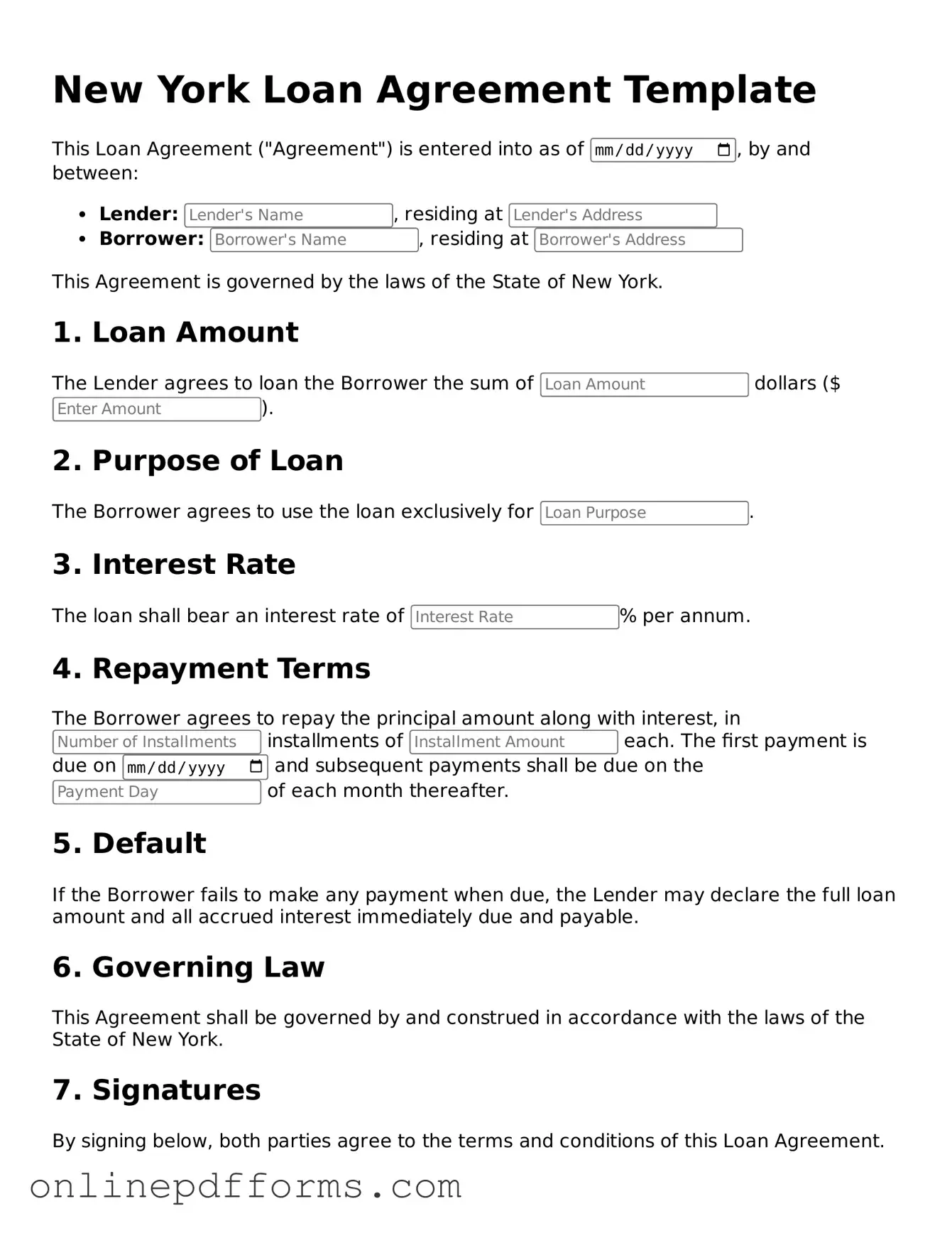 Blank New York Loan Agreement Form