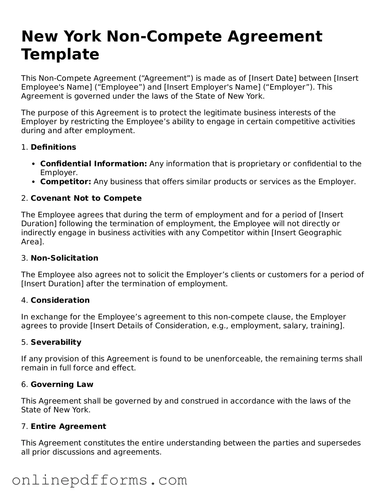Blank New York Non-compete Agreement Form