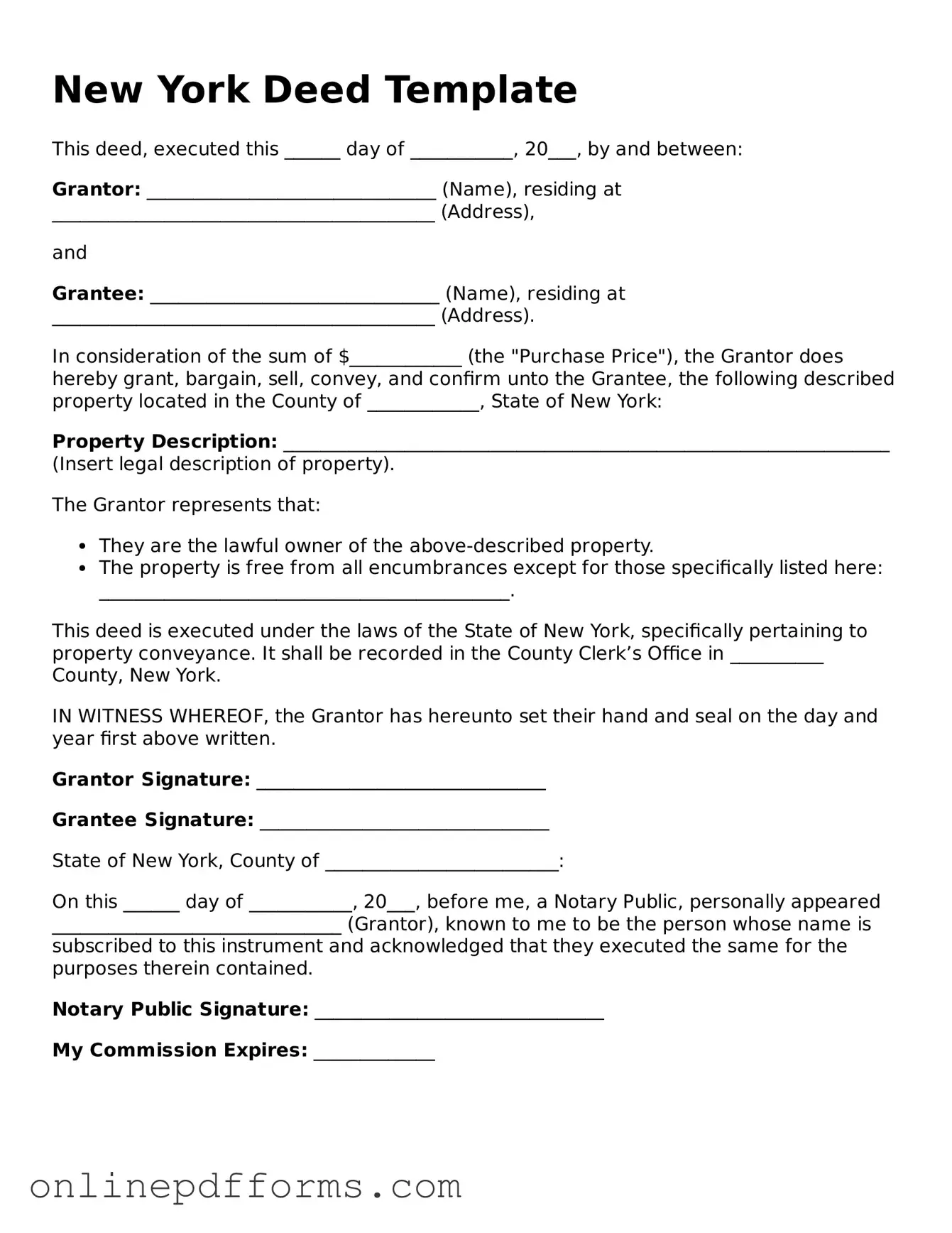 Blank New York Deed Form