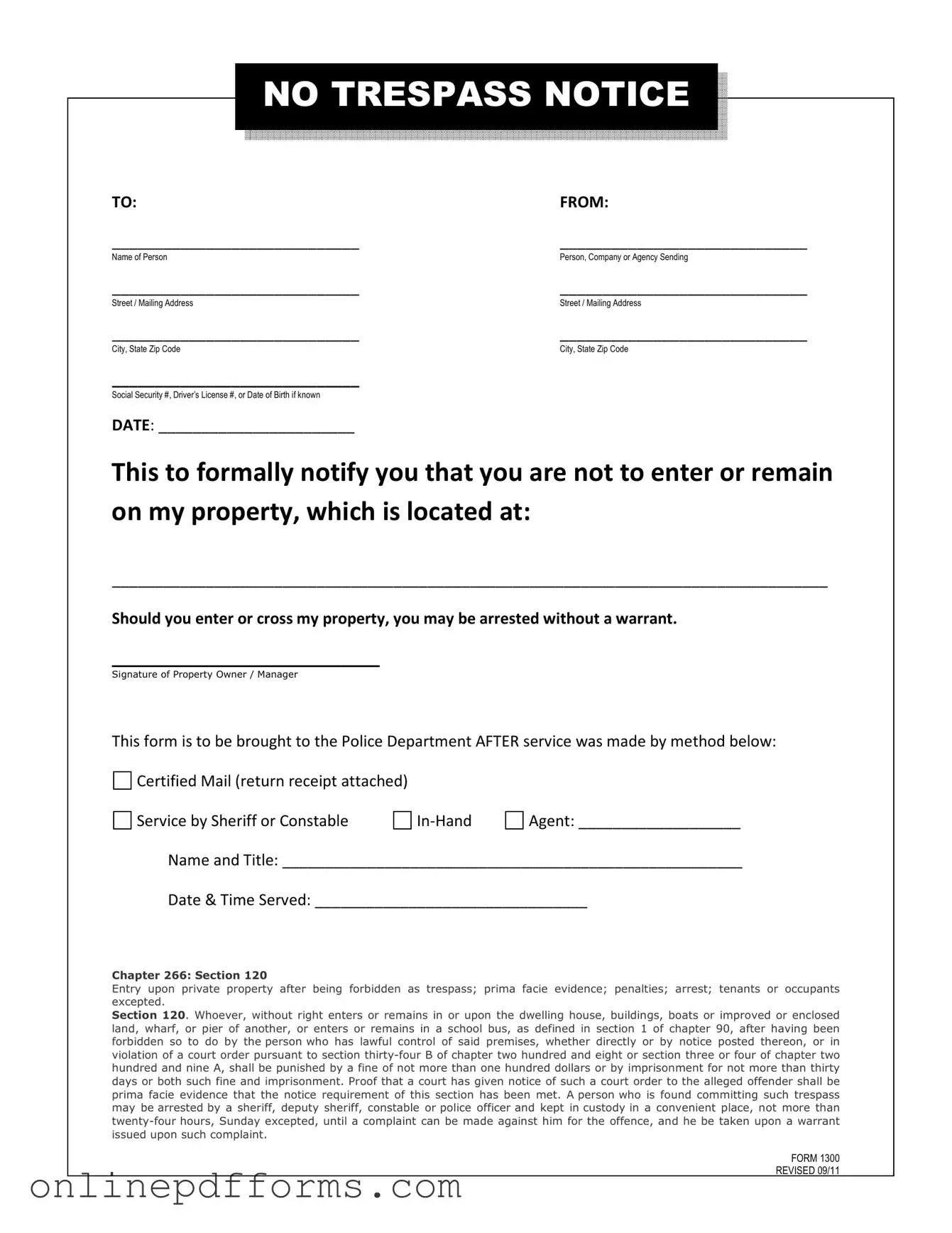 Fill in Your No Trespassing Letter Template